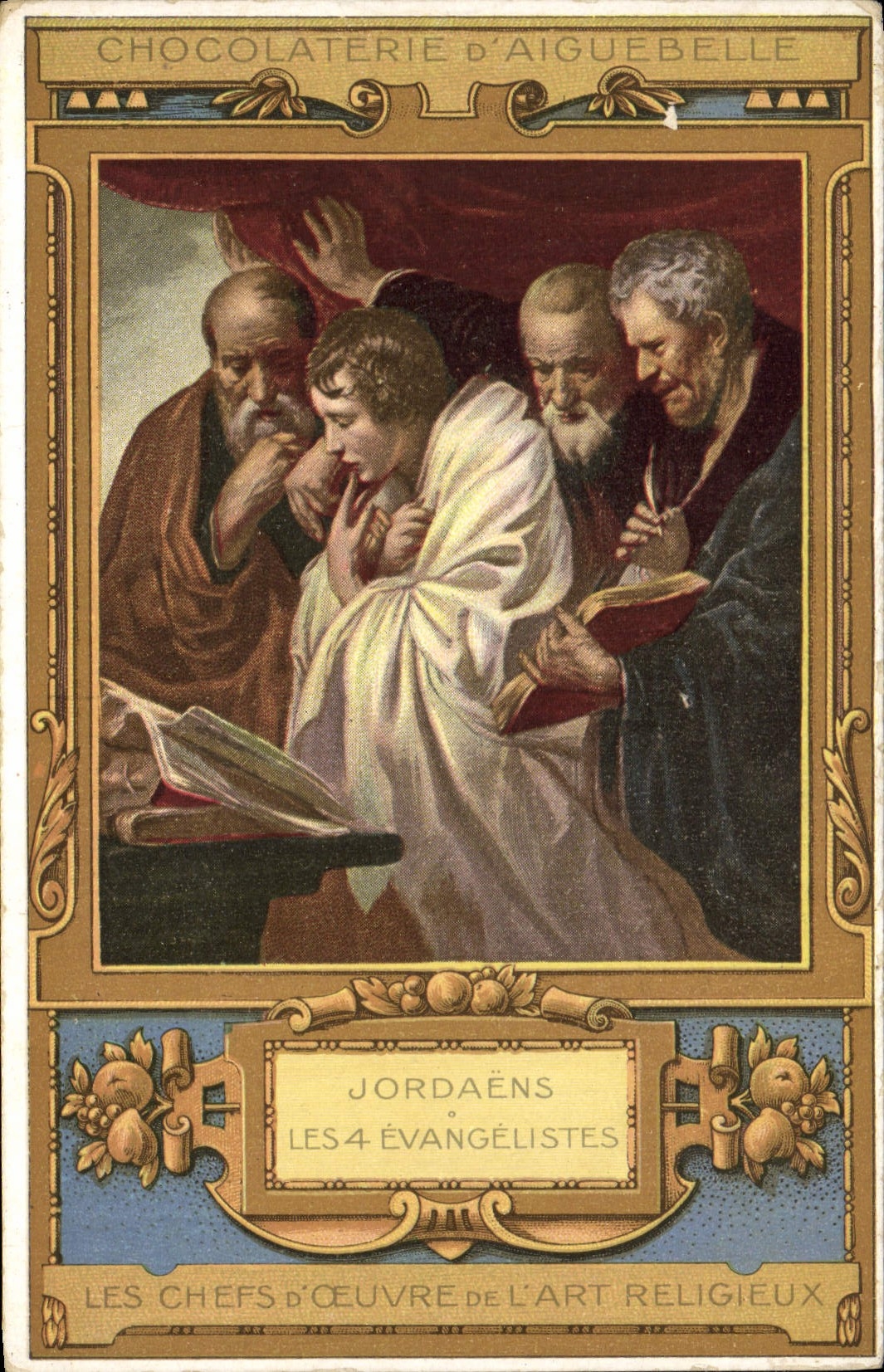 Postal Publicidad Chocolatería de Aiguebelle Jordaens los 4 evangelistas