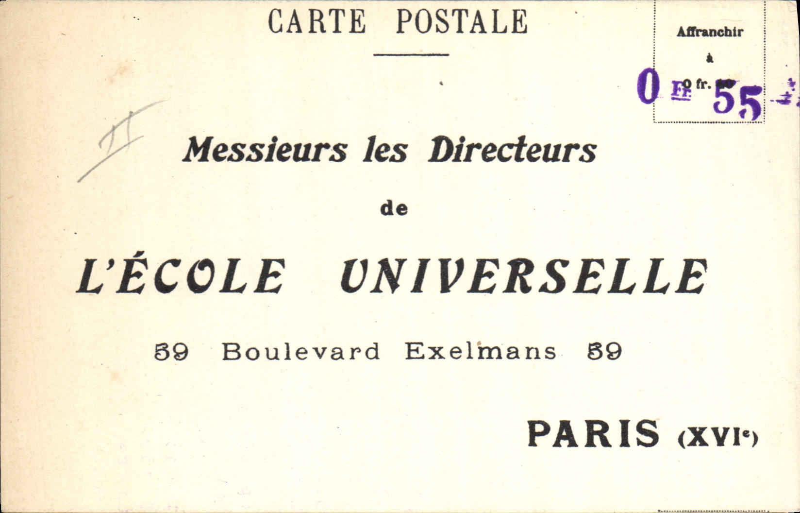 CPA Publicite Ecole Universelle Boulevard Exelmans Paris 16eme