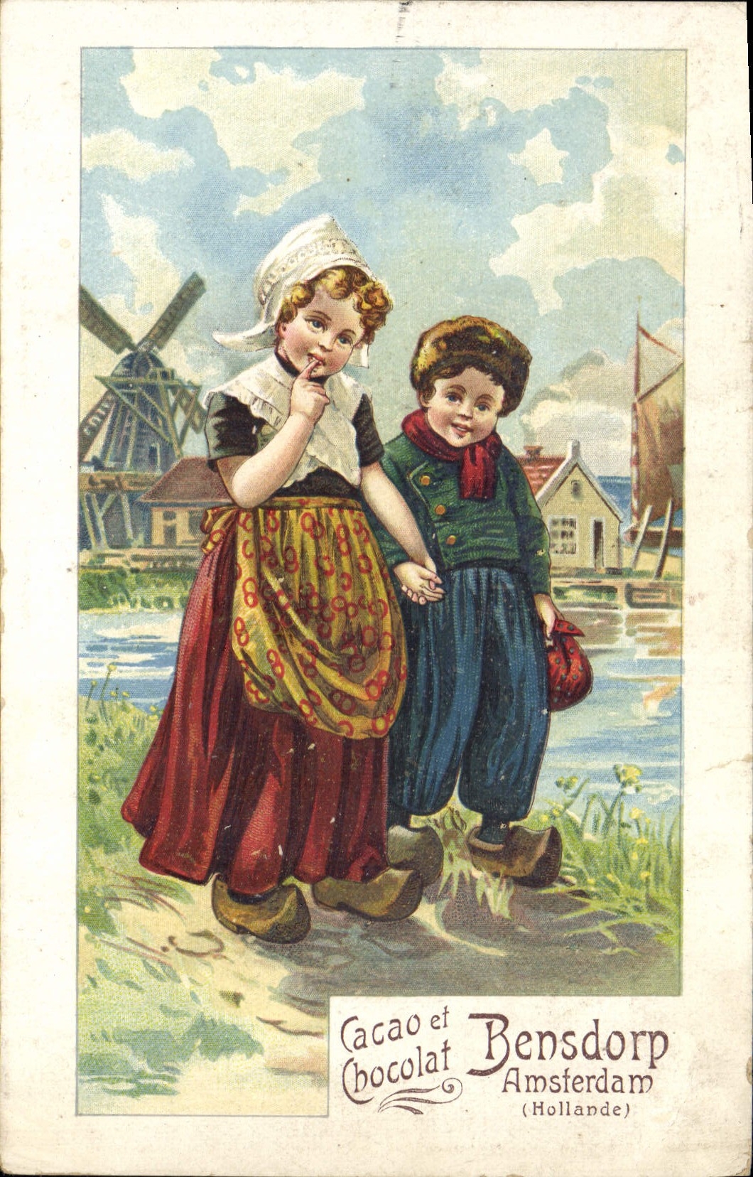 CPA Publicite Cacao et Chocolat Bensdorp Amsterdam Enfants Moulin a vent