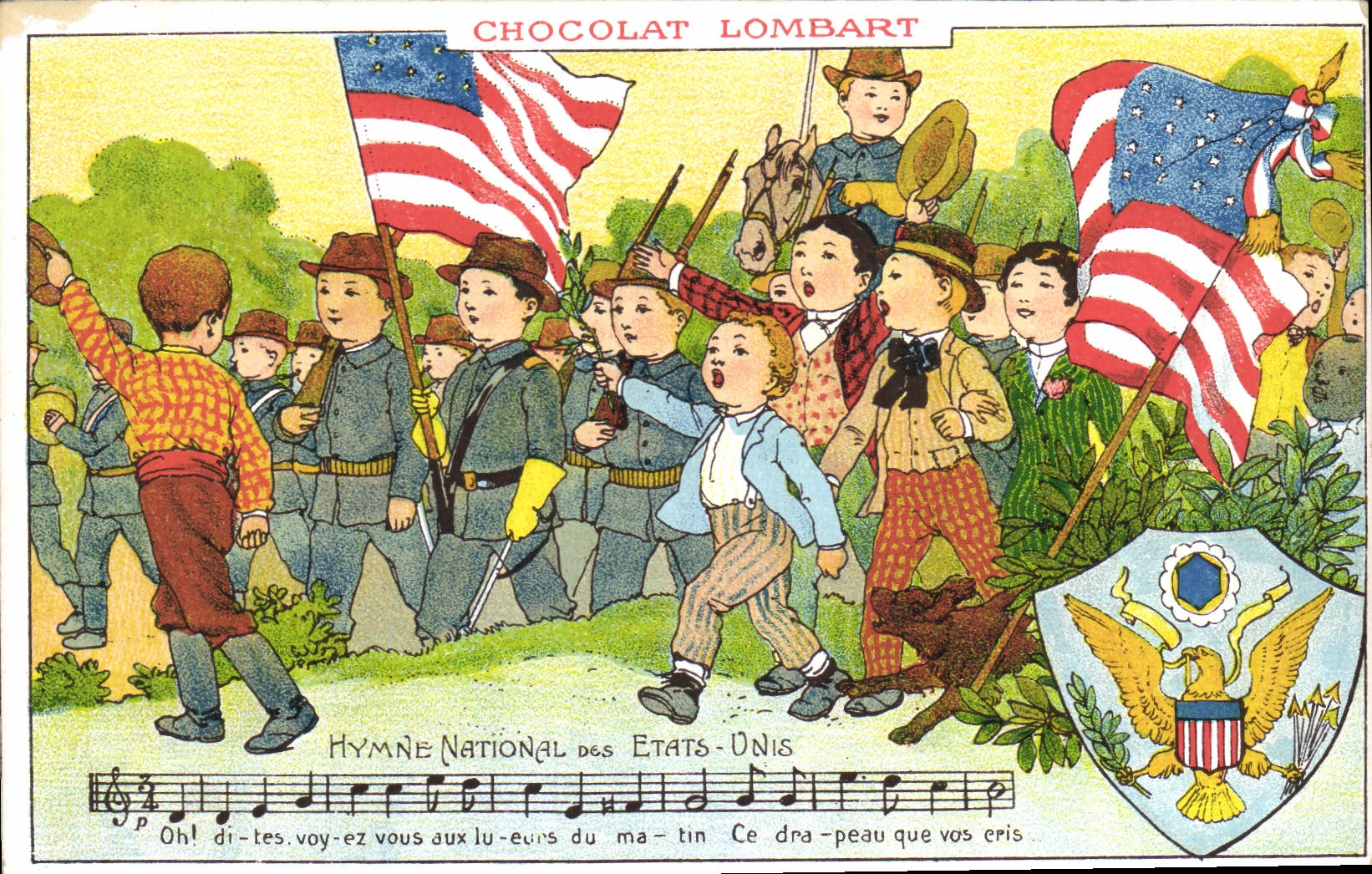 CPA Publicite Chocolat Lombart Hymne national des Etats Unis Aigle