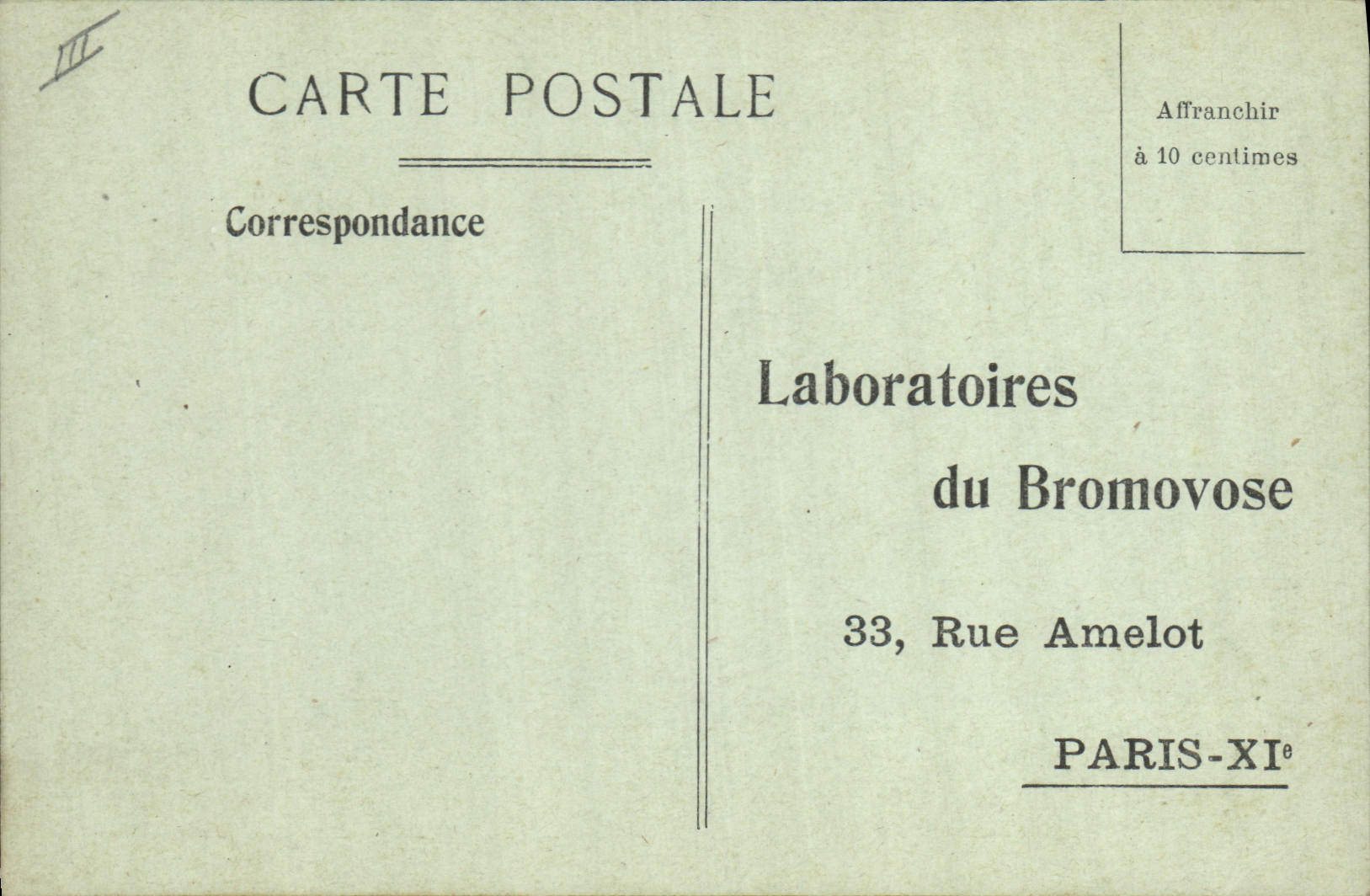 Postal Publicidad Laboratorios del 11.o Bromovose Rue Amelot París