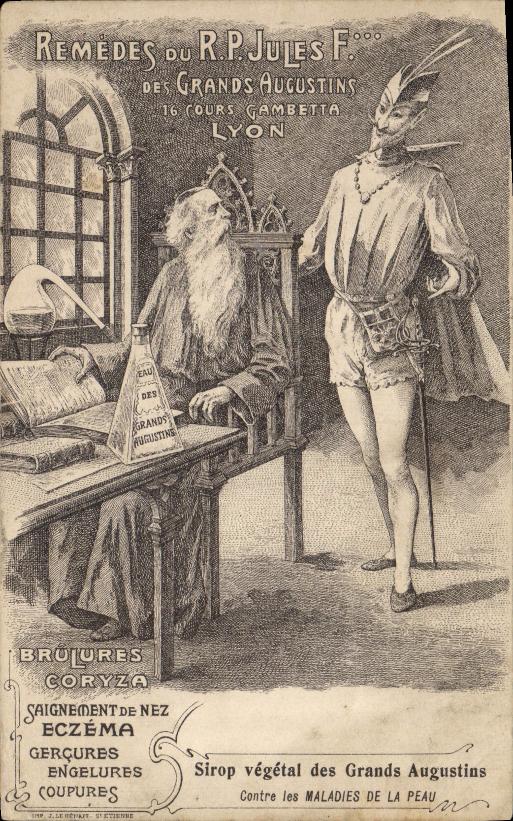 Postal Publicidad Remedios RP Jumes del Grande Agustino Curso Gambetta Lyon Diablo Coryza