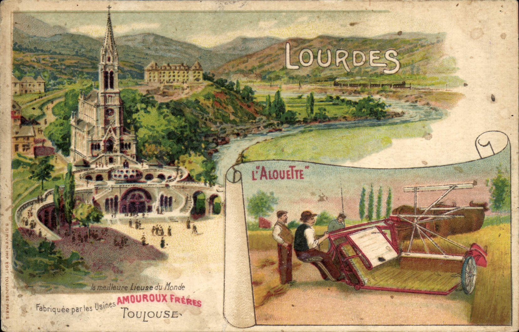 CPA Publicite Lourdes L'Alouette Amouroux Toulouse Moissonneuse