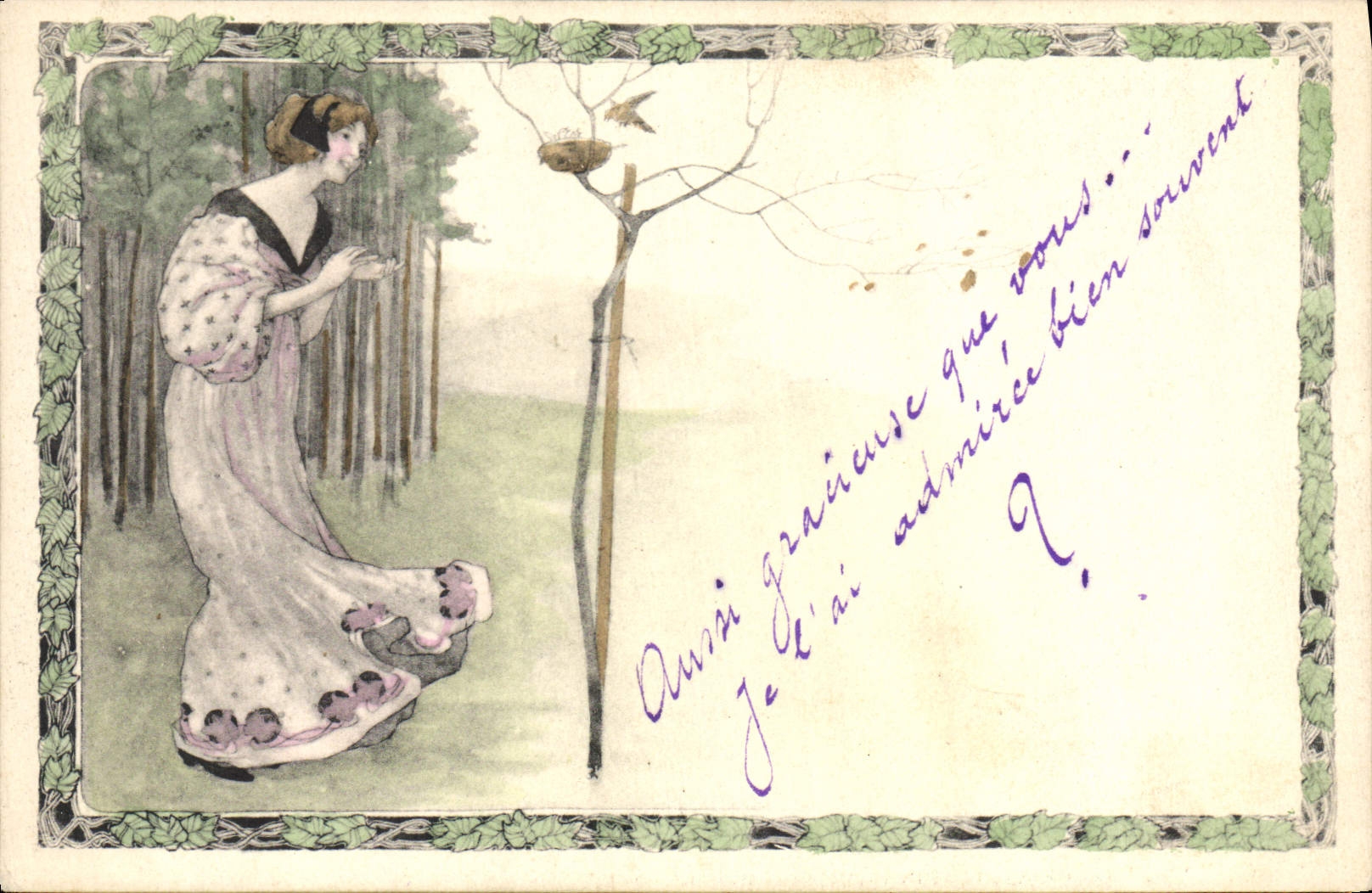 CPA Fantaisie Illustrateur Femme Oiseau