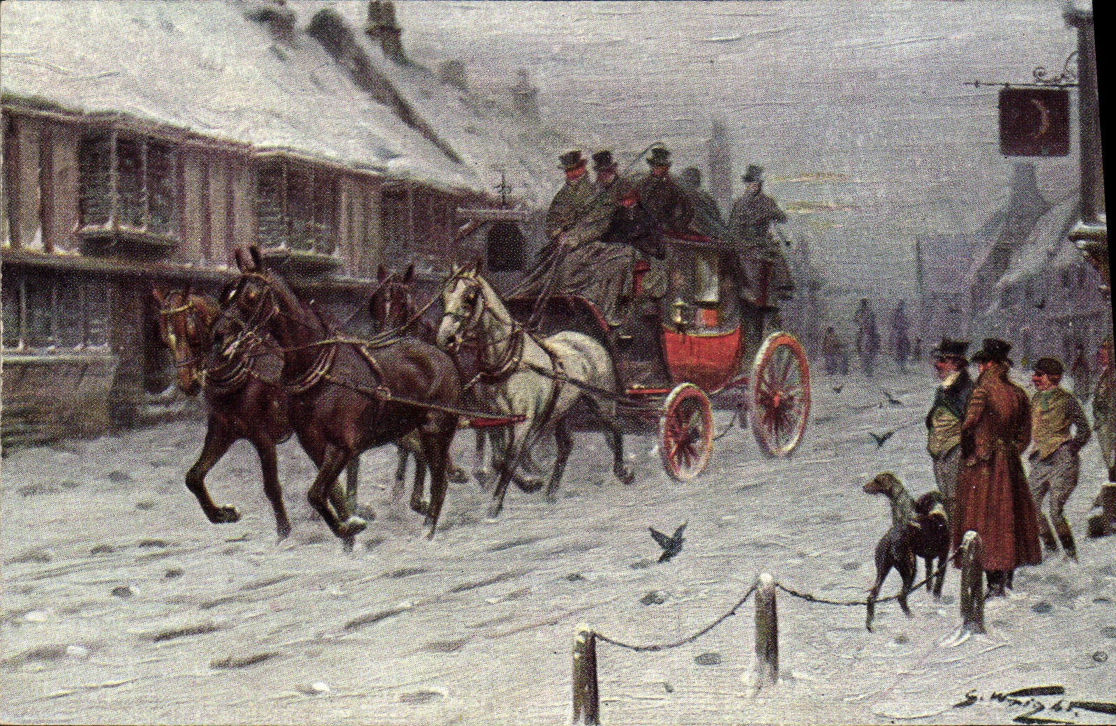 Postal Fantasia Ilustrador Caleche Caballos