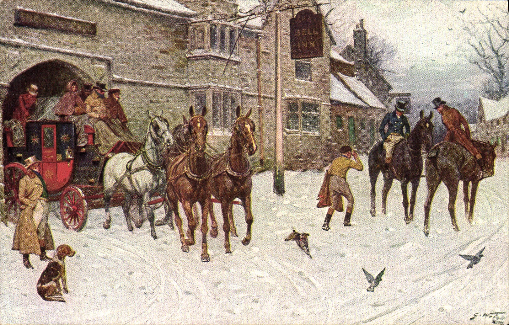 CPA Fantaisie Illustrateur Caleche Chevaux