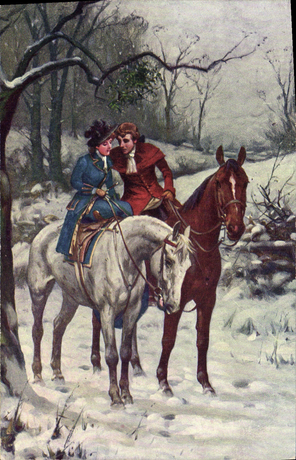 Postal Fantasia Ilustrador Caballos Caballo Mujer