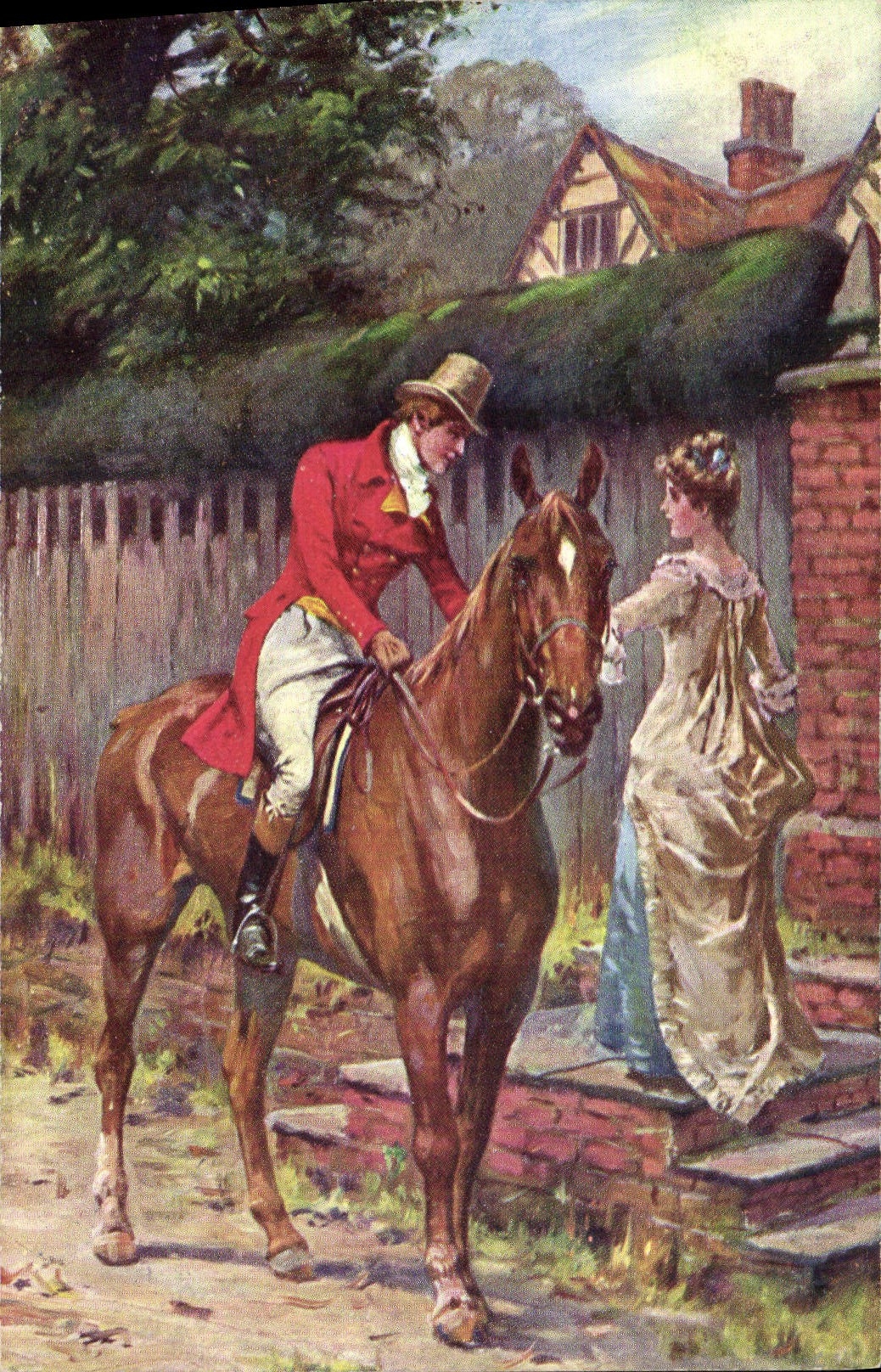 CPA Fantaisie Illustrateur Cheval Femme Cavalier