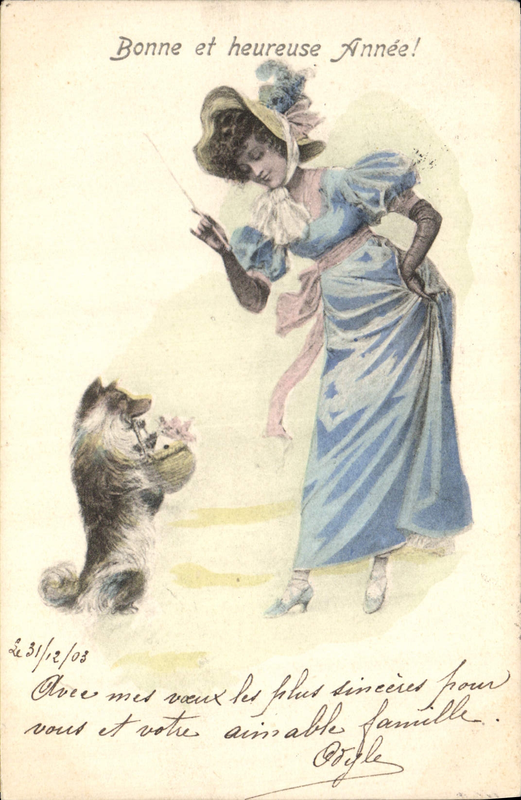 CPA Fantaisie Illustrateur Femme Chien