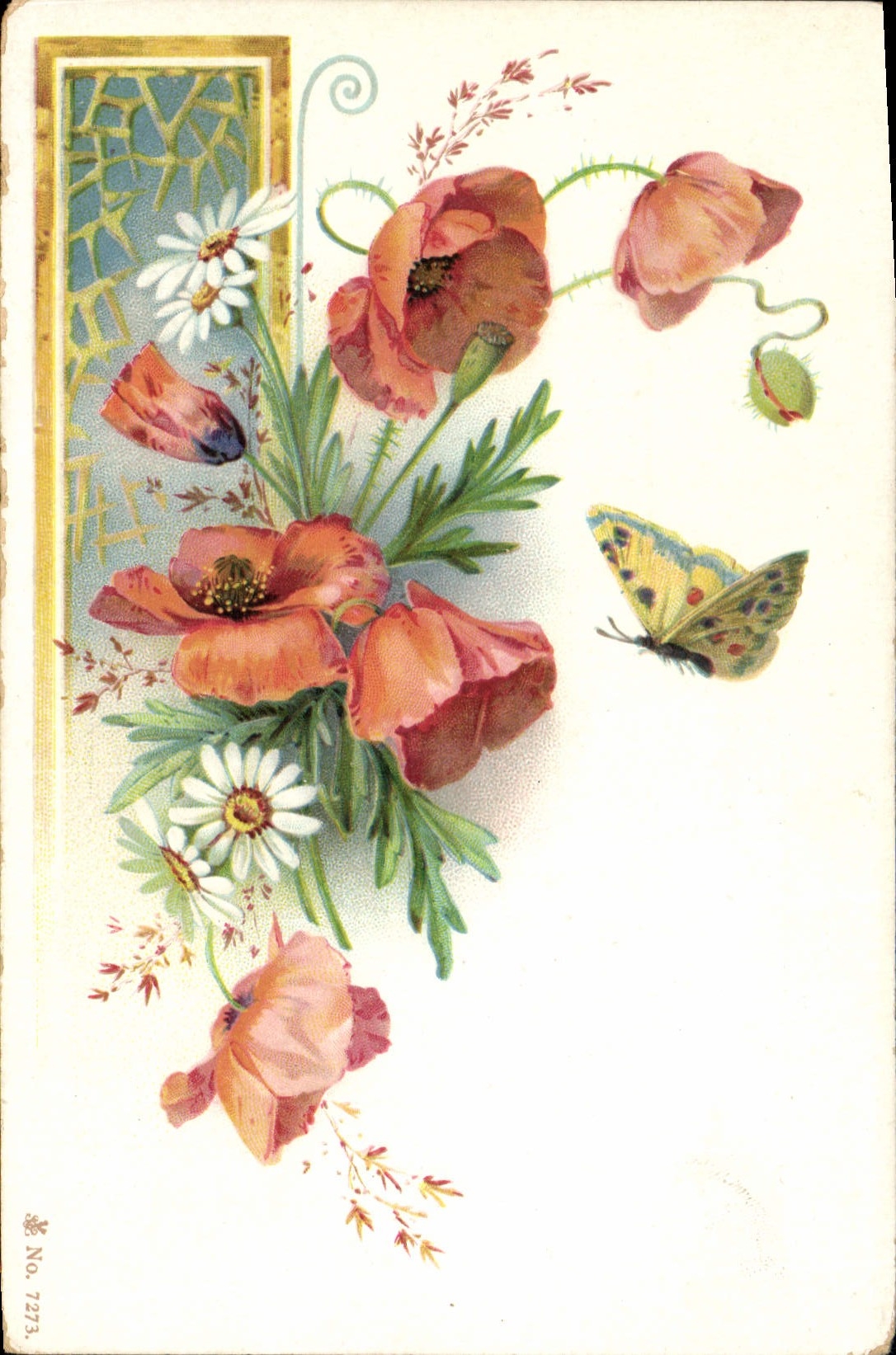 CPA Fantaisie Fleurs Papillon 
