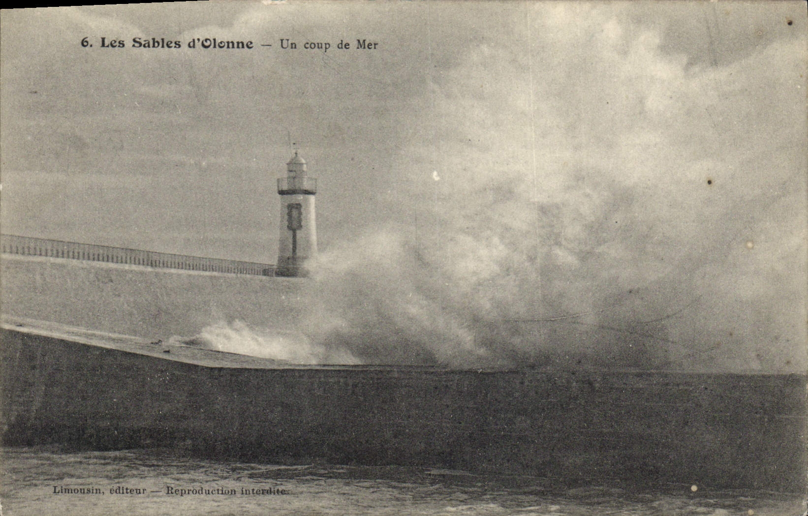 Vintage Postcard Headlight Sands of Olonne a heavy swell