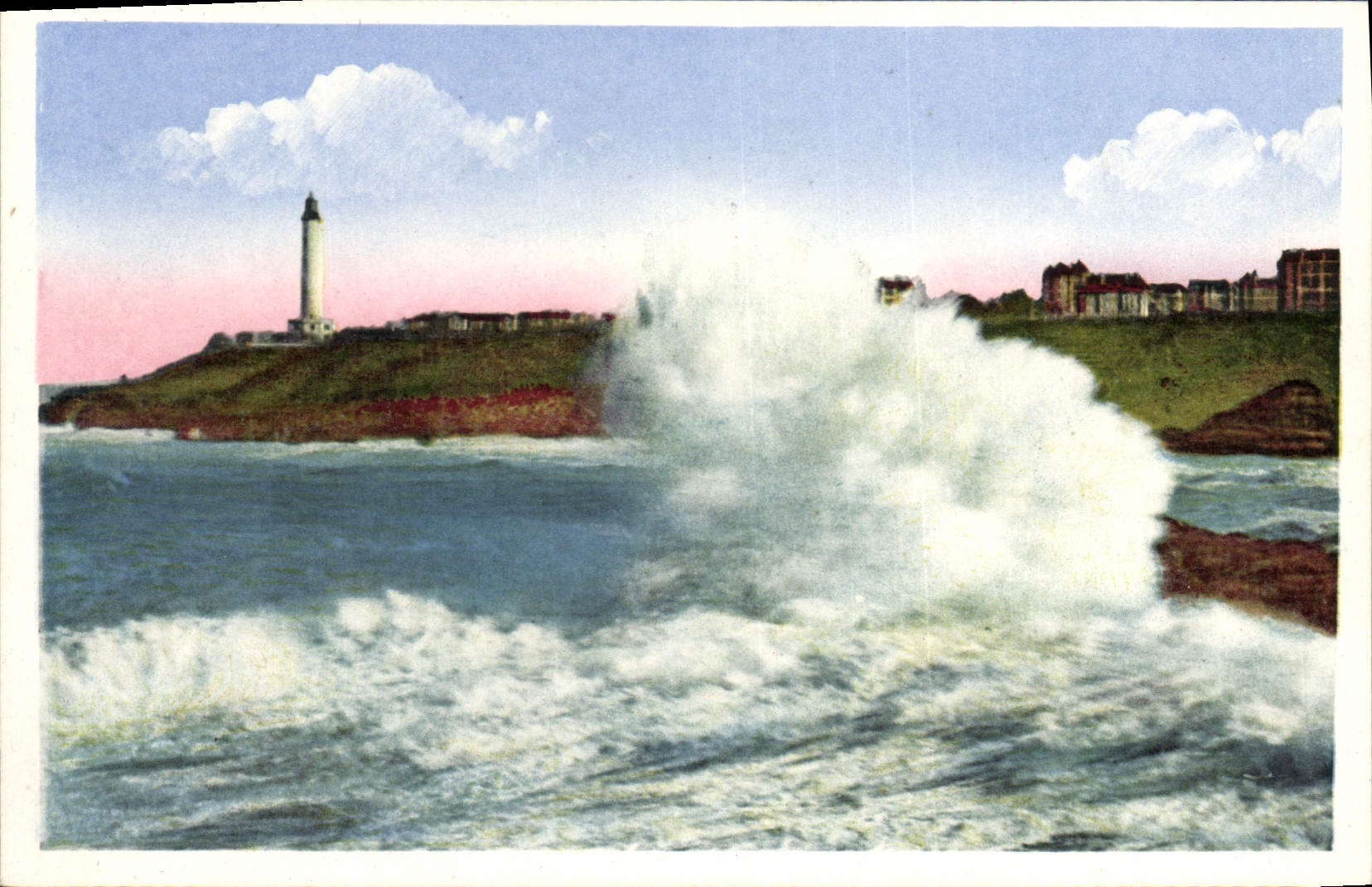 Vintage Postcard Headlight Biarritz Effect of waves In the content the headlight