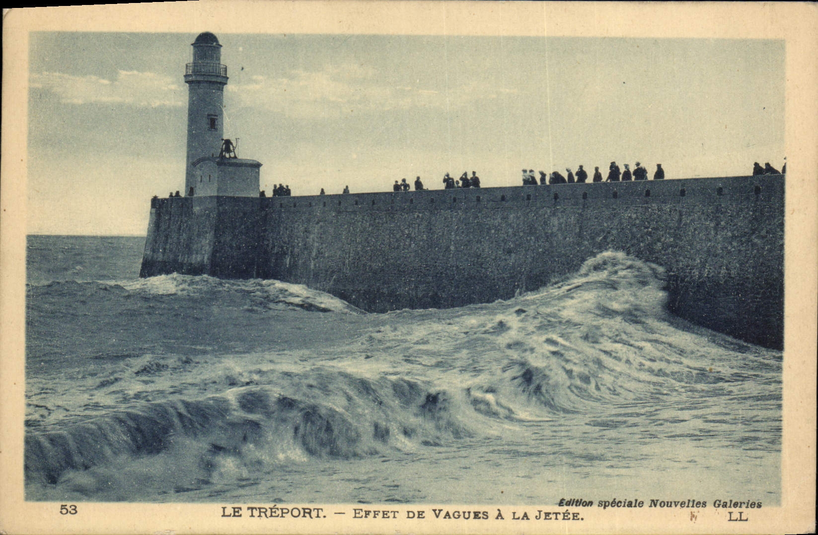 Vintage Postcard Phare Treport Effet of vague has the pier