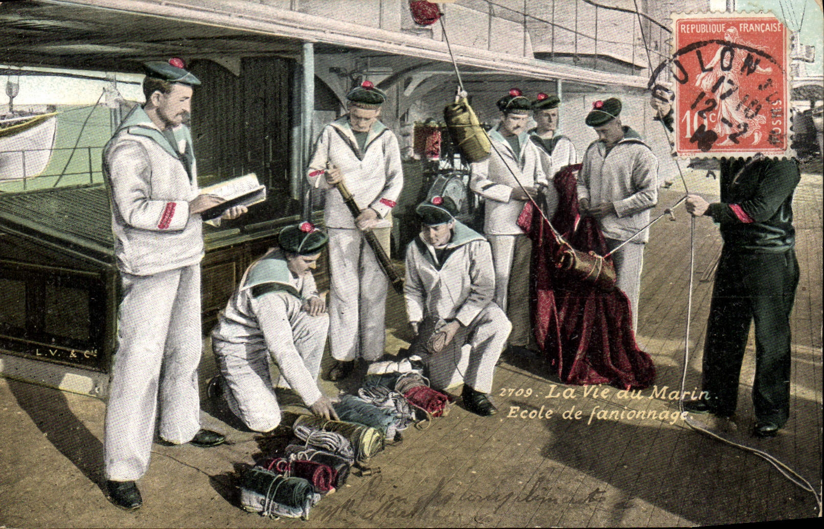 Vintage Postcard Militaria life of the Sailor School of fanionnage