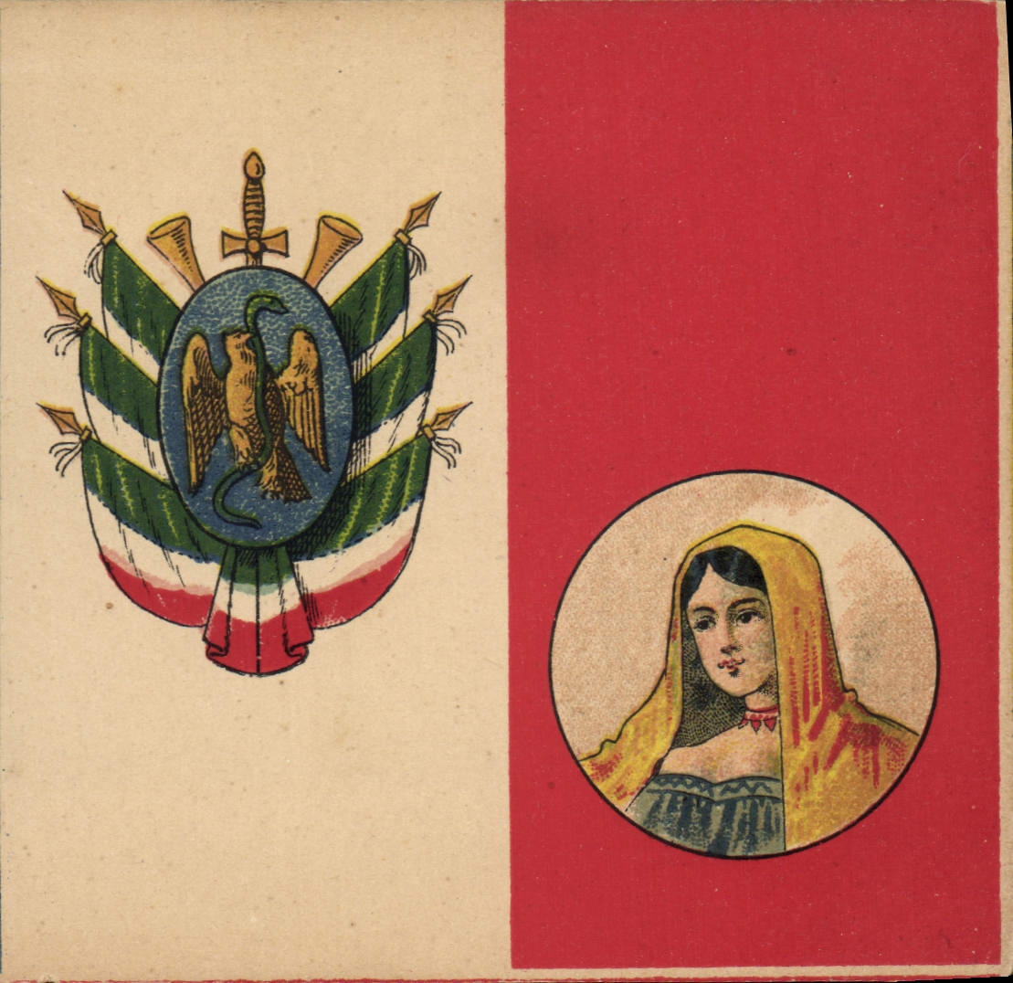 Vintage Postcard Flag Woman Mexico Mexico City