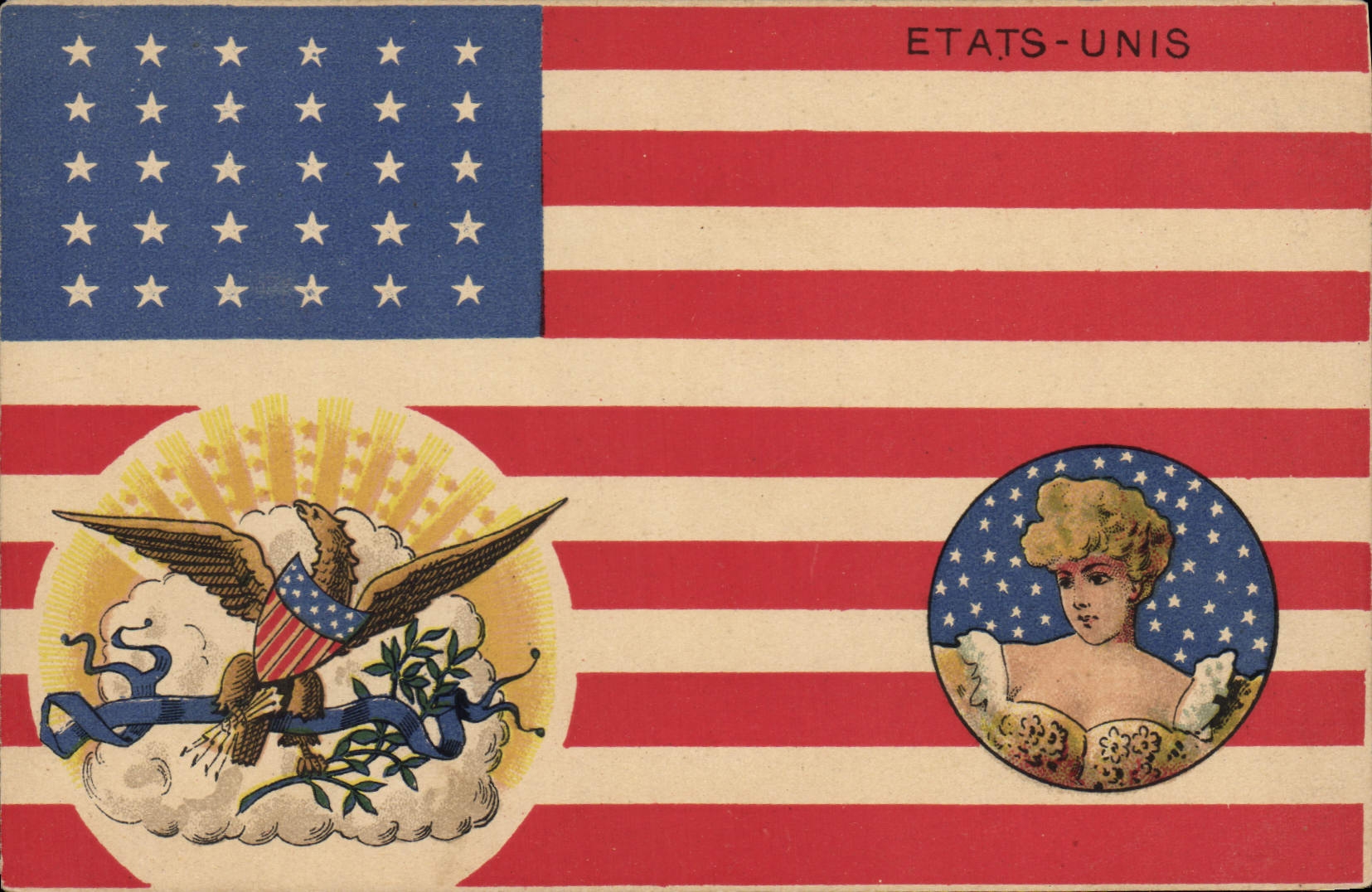 CPA Drapeau Femme Etats-Unis Aigle