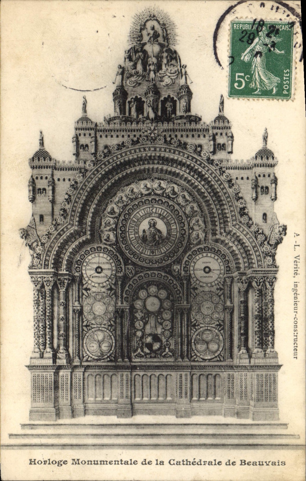 Postal Reloj monumental de la catedral de Beauvais