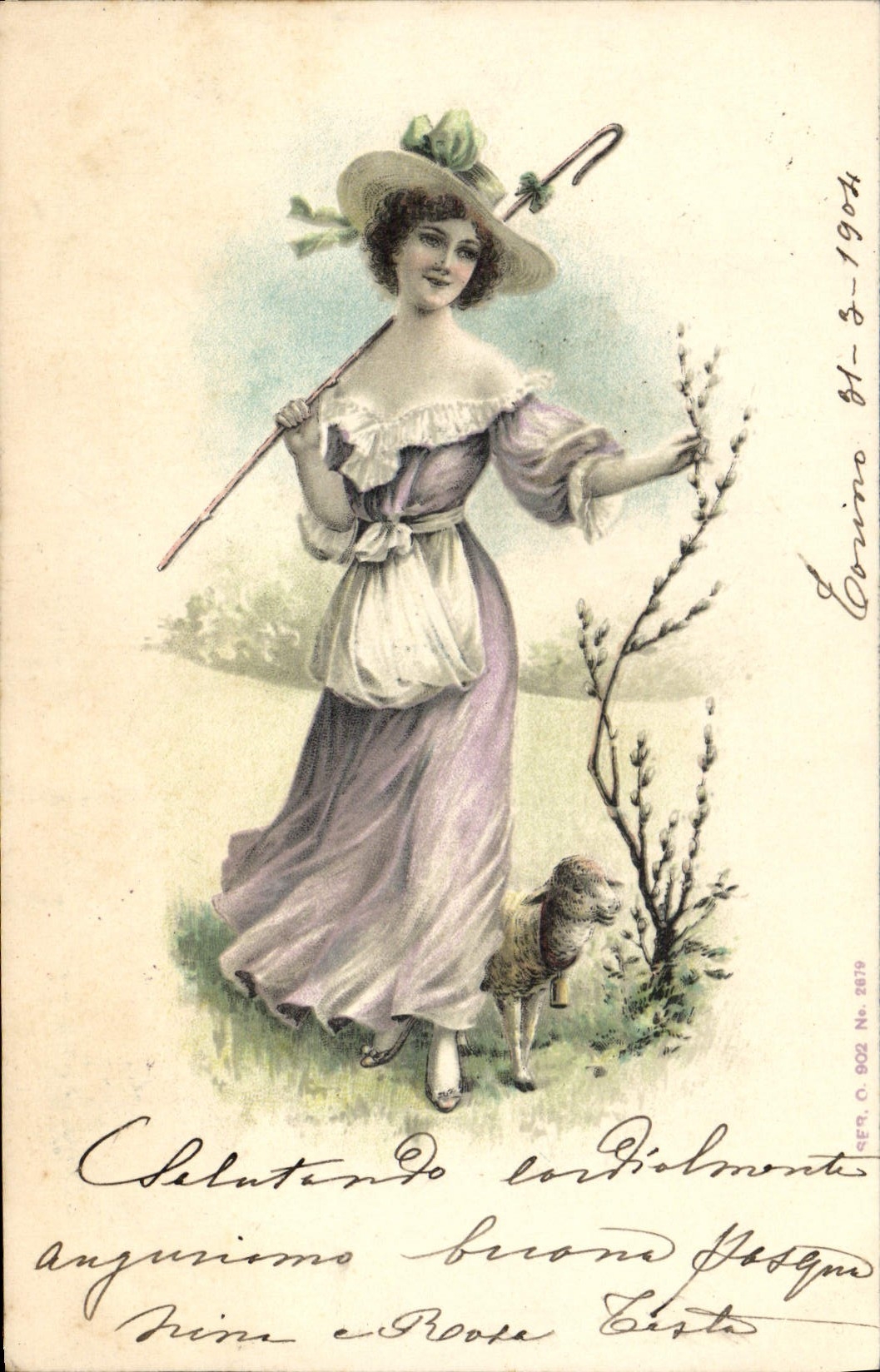 CPA Fantaisie Femme Agneau 