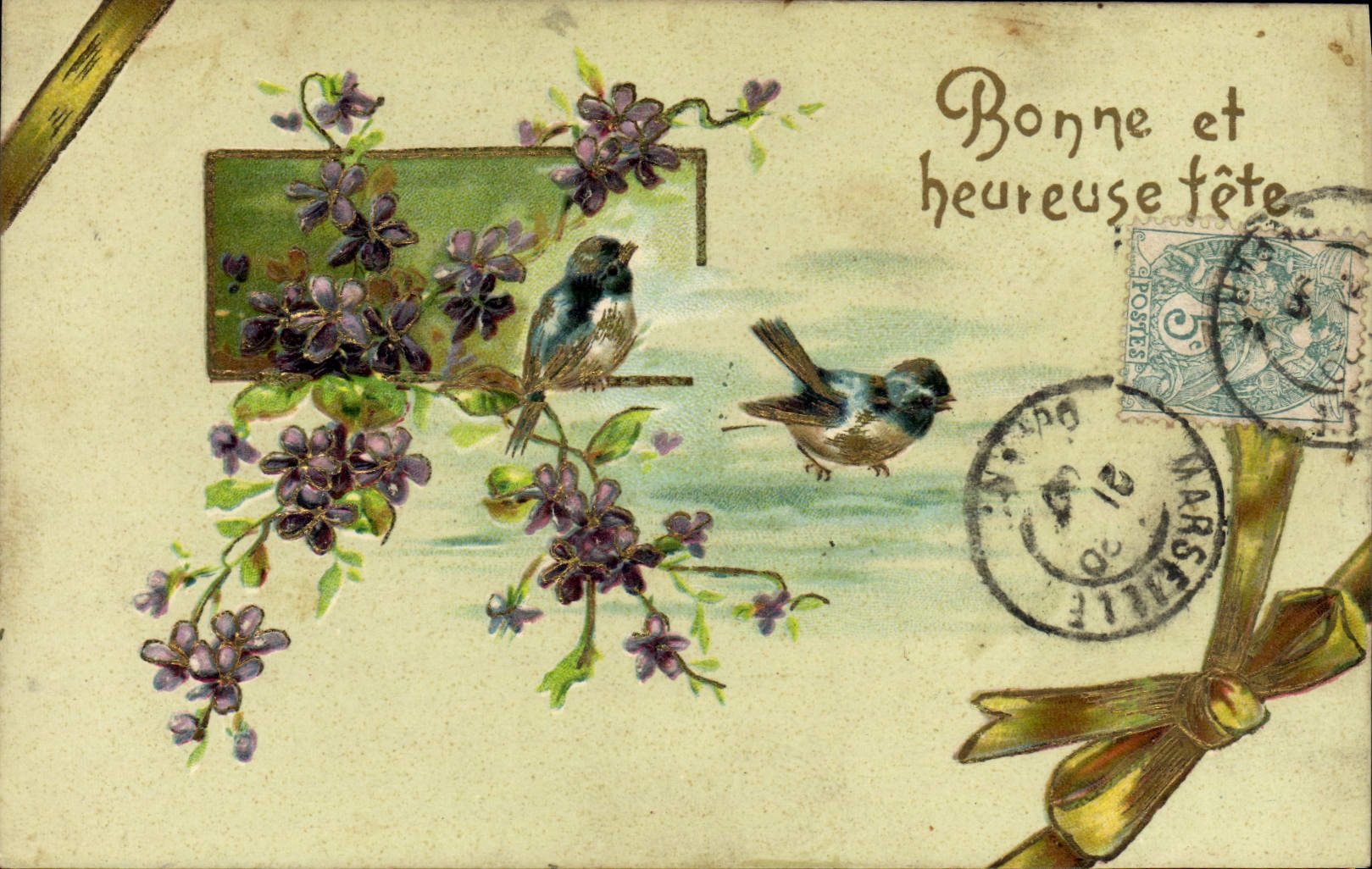 CPA Fantaisie Fleurs Oiseaux