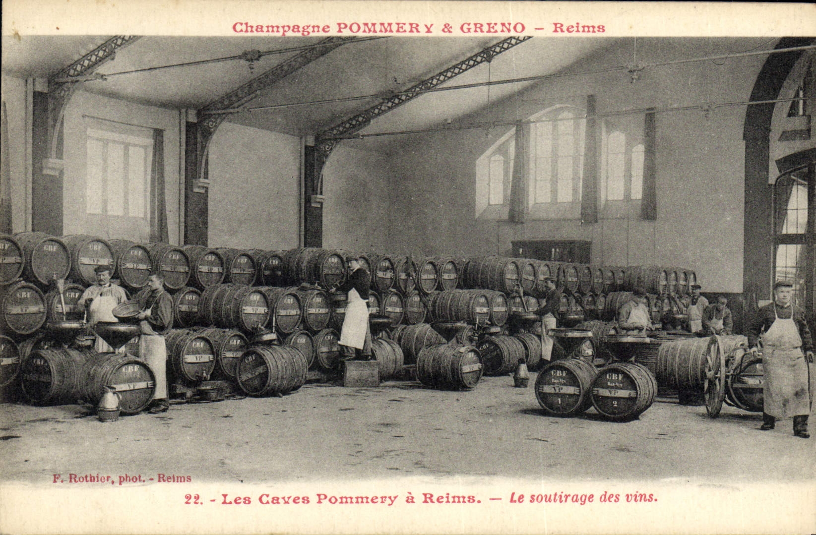 Vintage Postcard Folklore Vine Wine Grape harvest Champagne Pommery & Greno the Pommery cellars has Rheims the racking of the wines