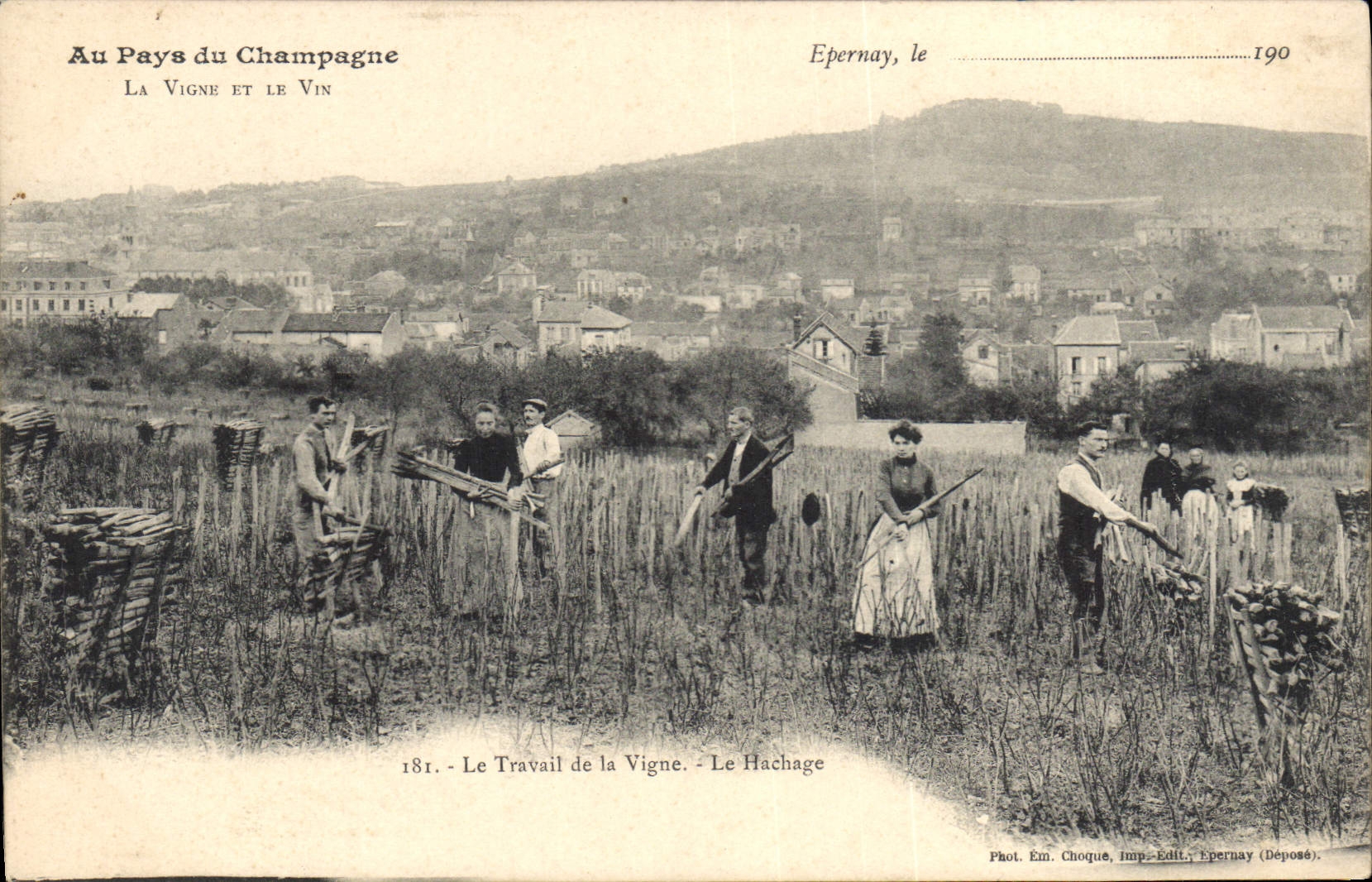 Postal Folclore Vid Vino Vendimias Champaña Epernay el trabajo de la vid la picadura