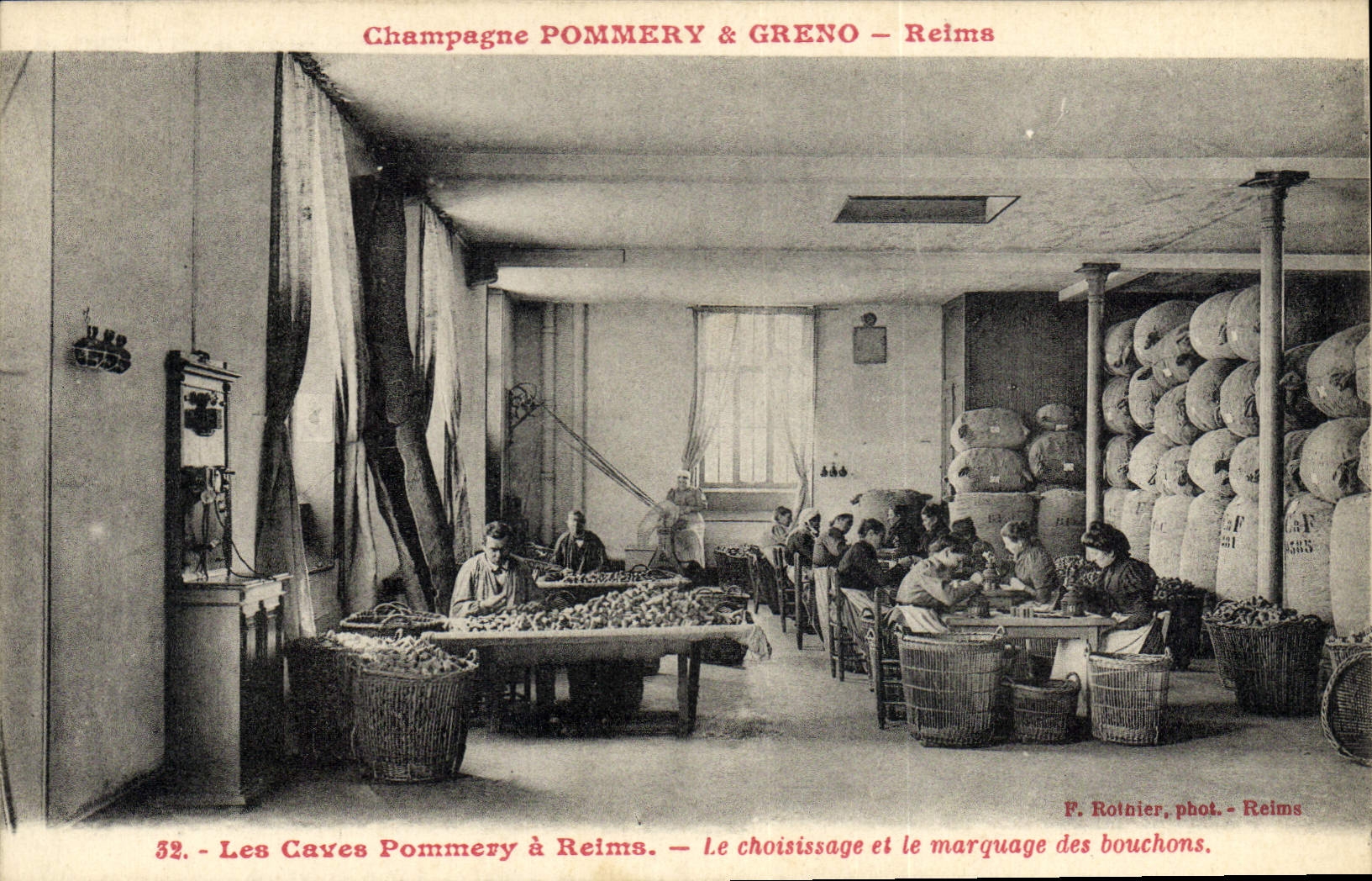 Vintage Postcard Folklore Vine Wine Grape harvest Champagne Pommery & Greno Rheims the choisissage and the marking of the stoppers