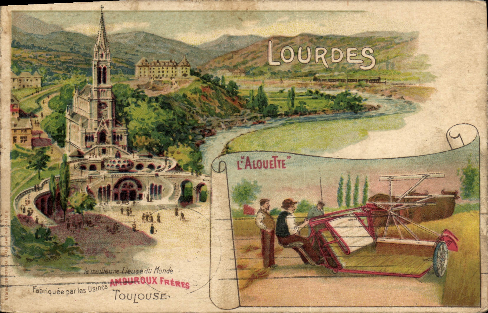 CPA Publicite Lourdes L'Alouette Moisonneuse Batteuse Amouroux Freres Toulouse