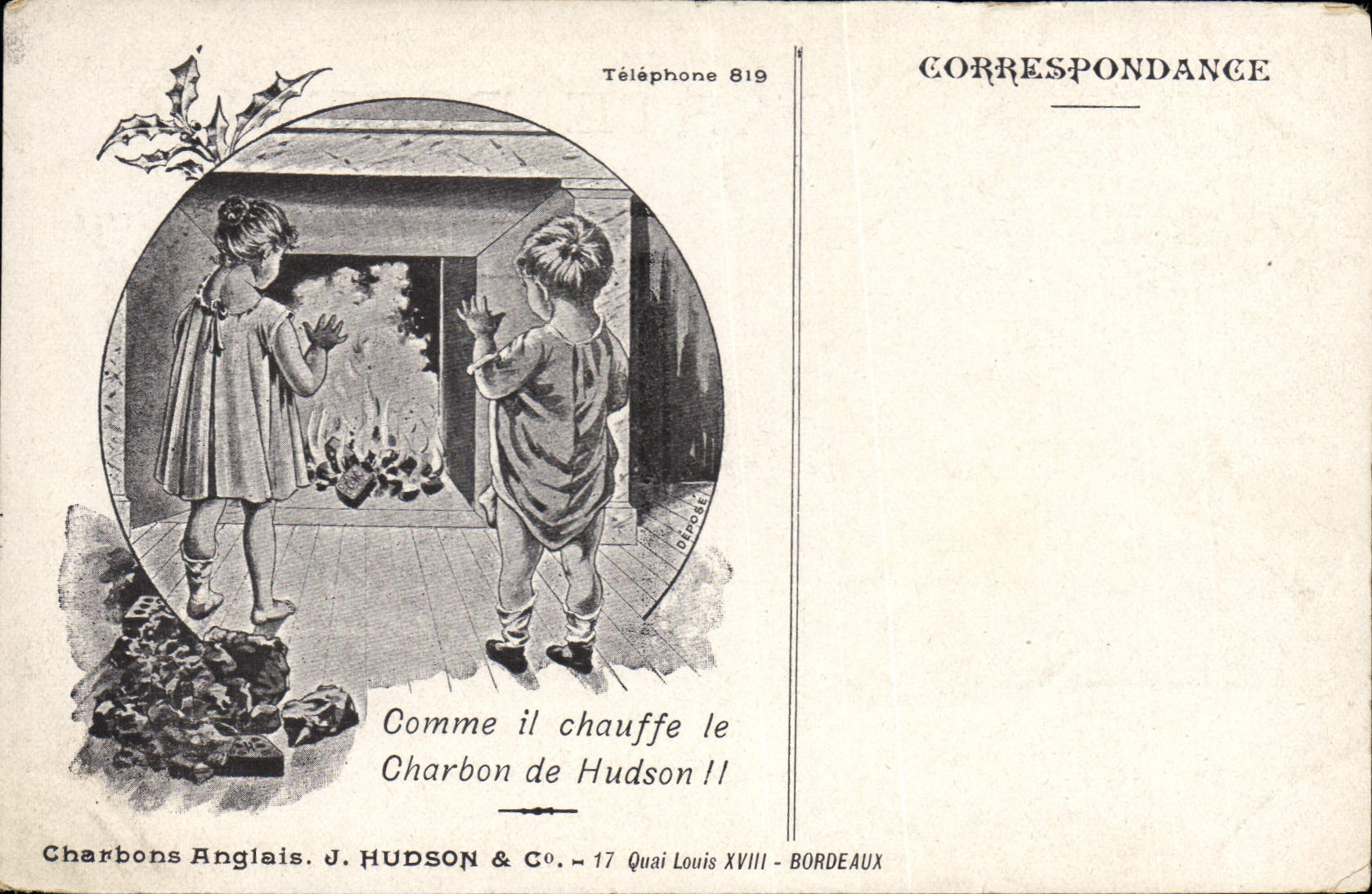 CPA Publicite Comme il chauffe le charbon de Hudson Quai Louis XVIII Bordeaux Enfants