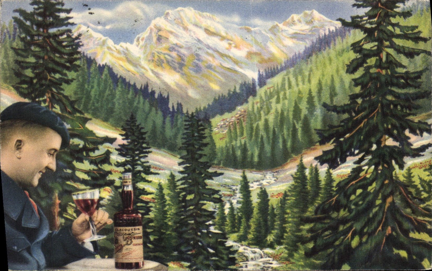 Vintage Postcard Publicity Trondheim Drills of pines Fernand Rodier Clacquesin Aperitif