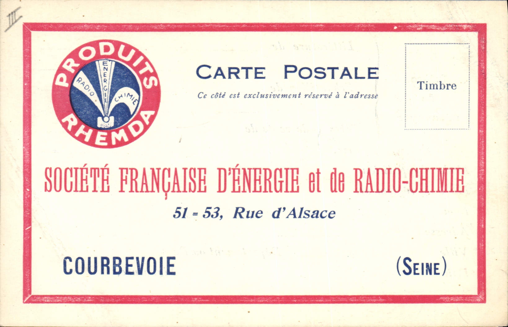 CPA Publicite Societe Francaise d'Energie et de Radio Chimie Produits Rhemda Courbevoie