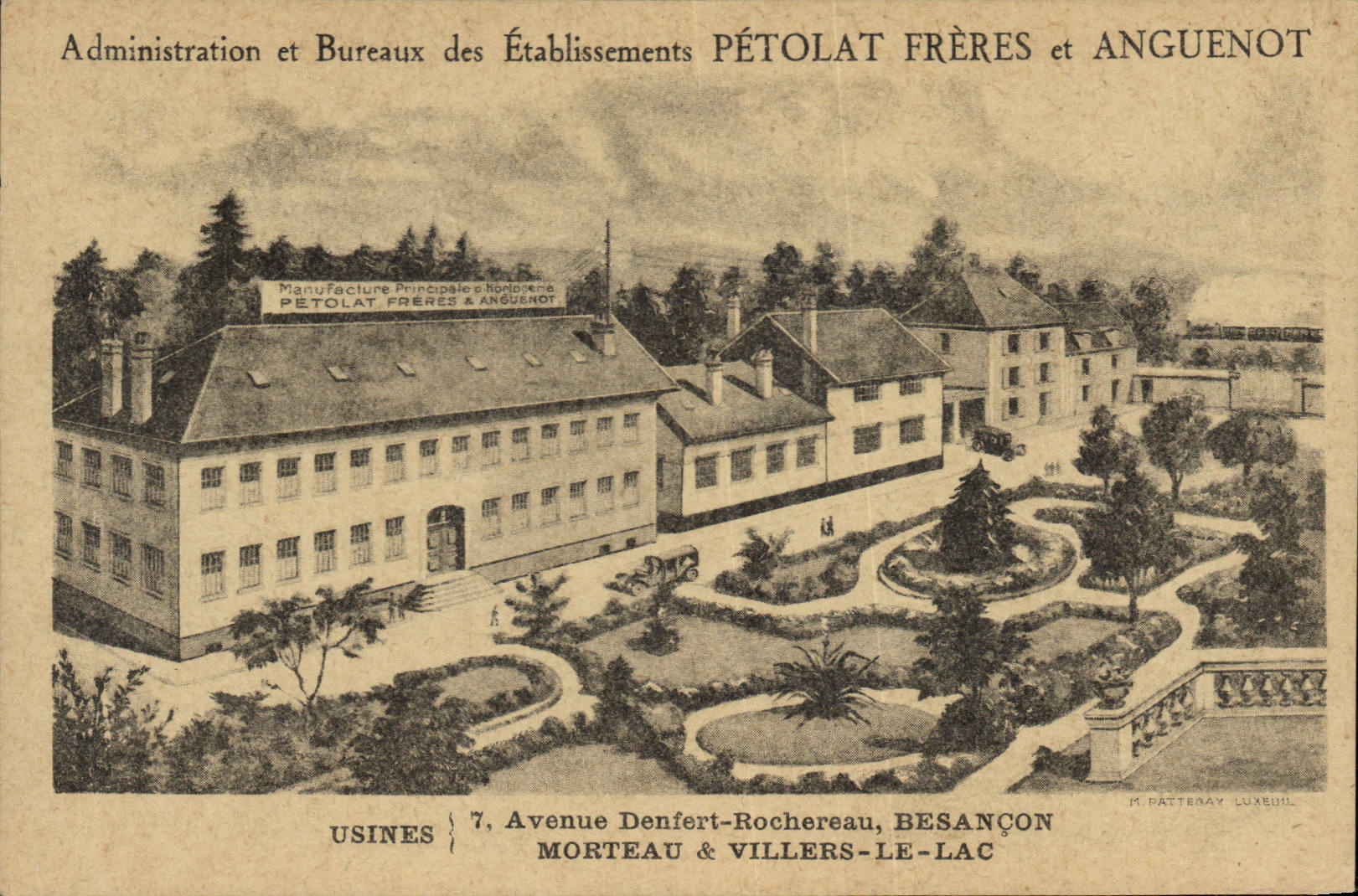 CPA Publicite Petolat Freres et Anguenot Avenue Denfert Rochereau Besancon Morteau et Villers le Lac