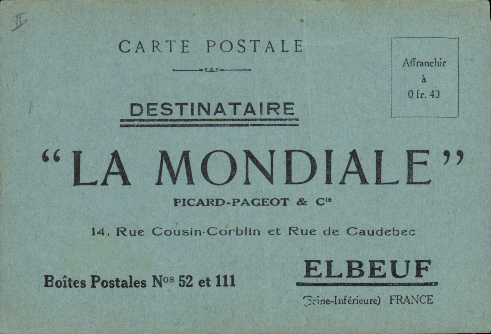 Postal Publicidad el Mundial Picardo Catre Tweed Calle Primo Corblin Calle de Caudebec