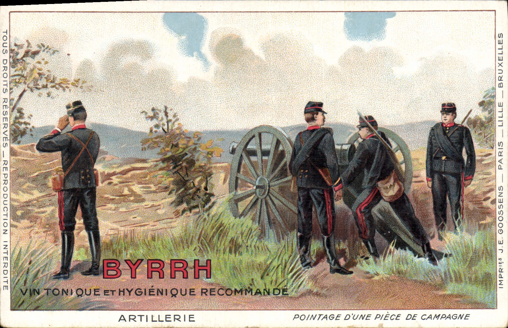 CPA Publicite Byrrh Artillerie Pointage d'une piece de campagne Militaria