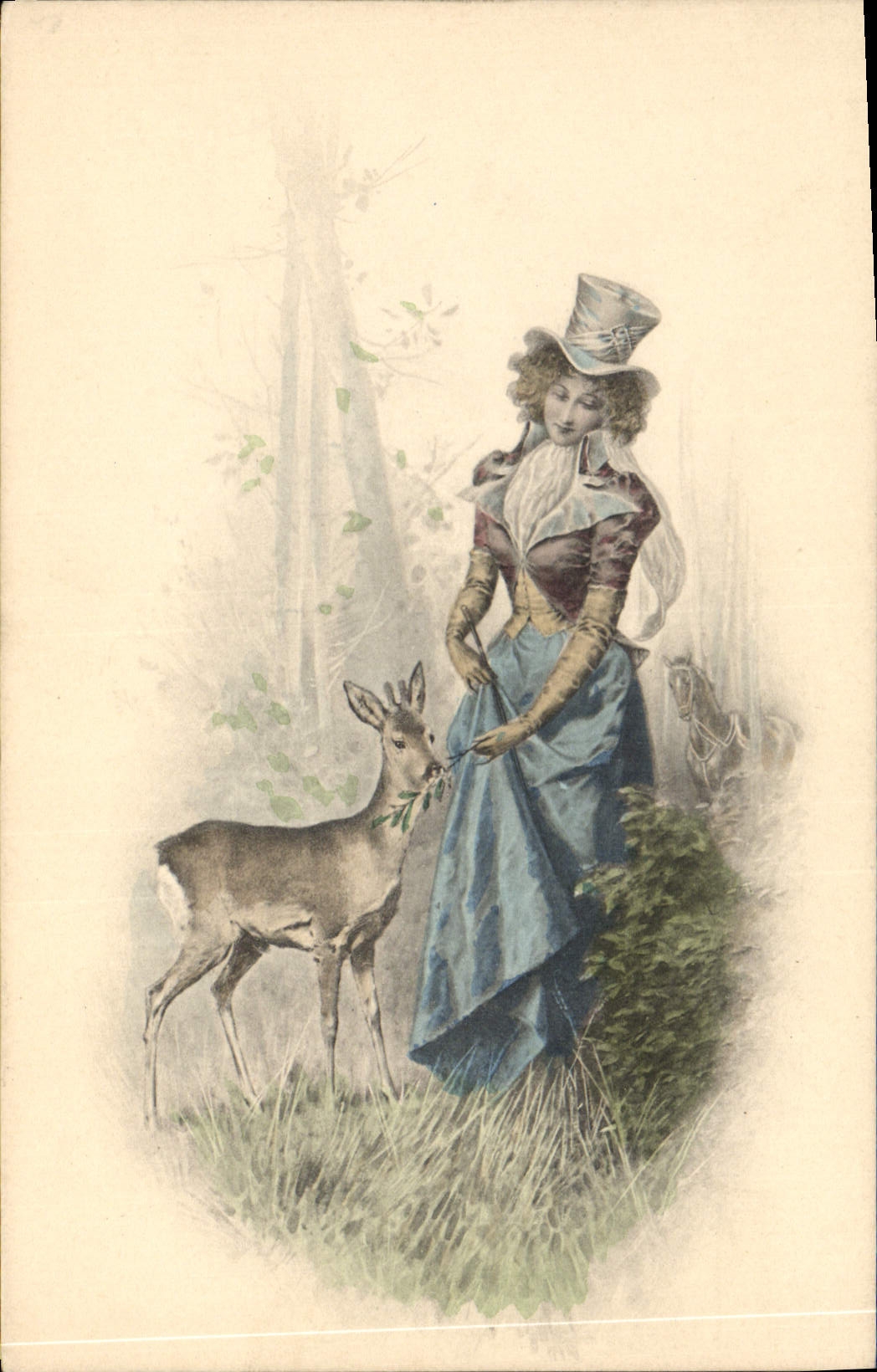 CPA Fantaisie Femme Illustrateur Biche