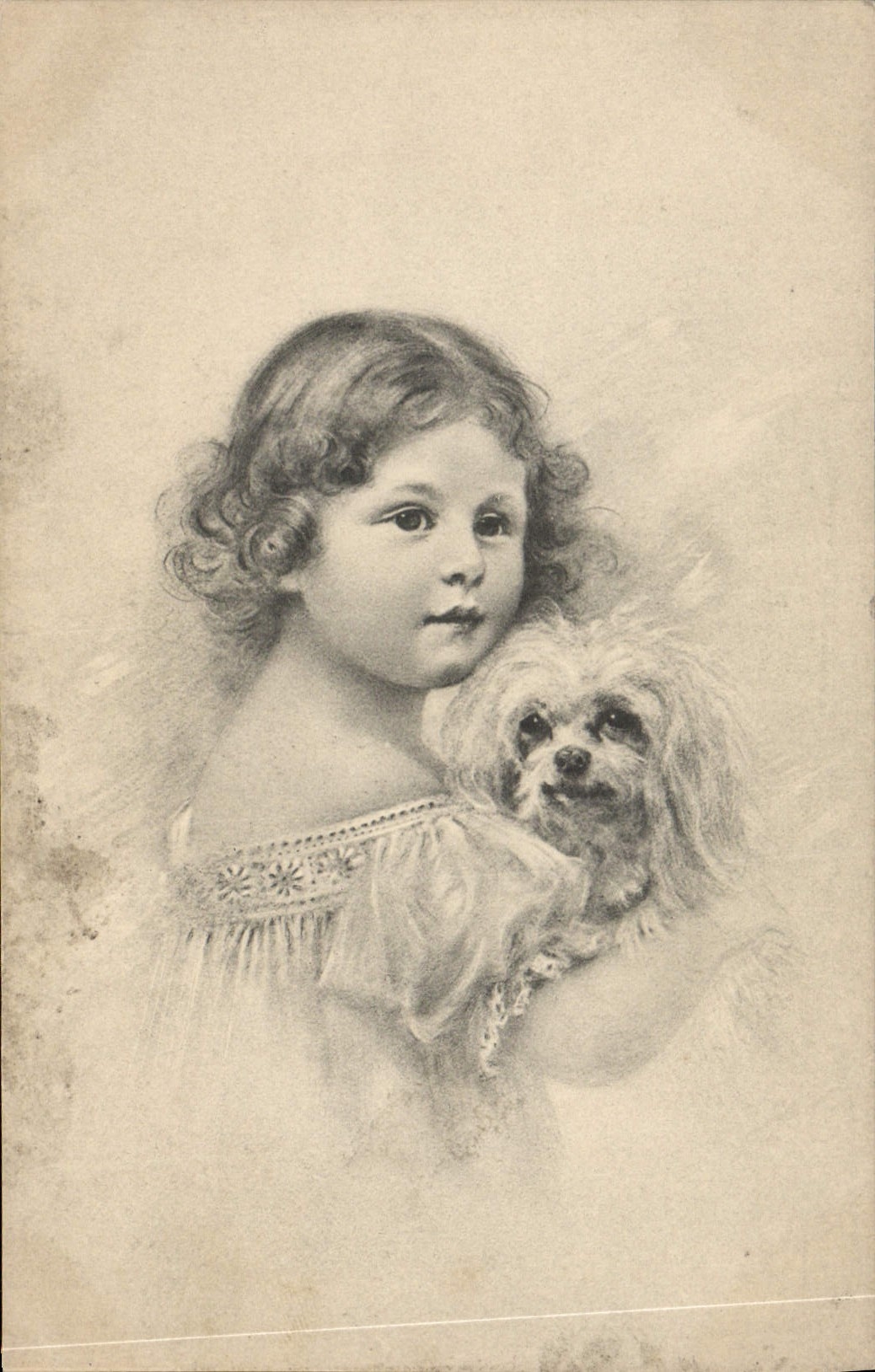 Postal Fantasia Niño Perro Ilustrador