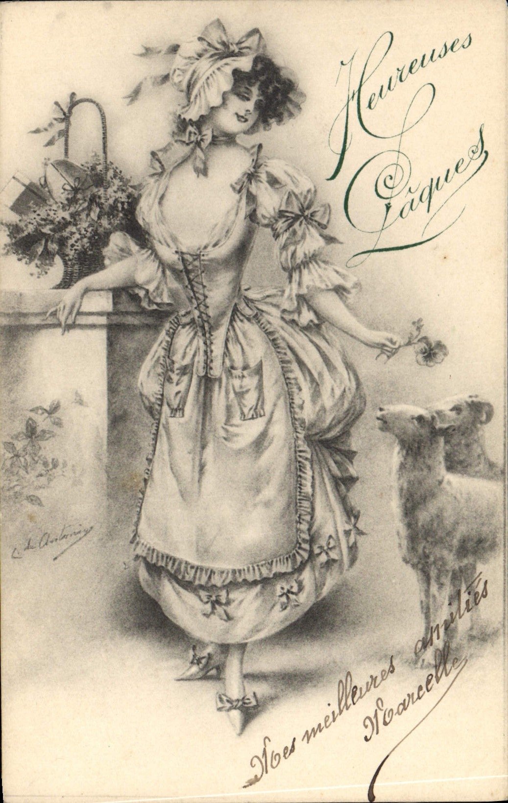 Postal Fantasia Mujer Ilustrador Cordero