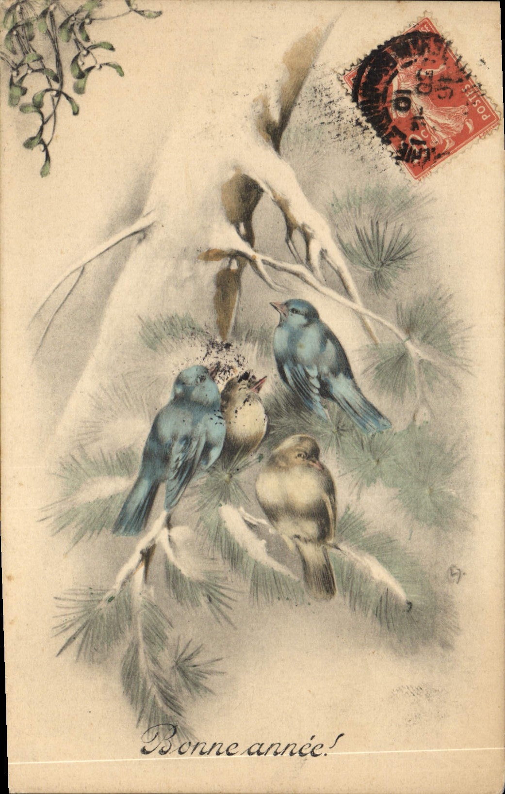 Postal Fantasia Pájaros Ilustrador