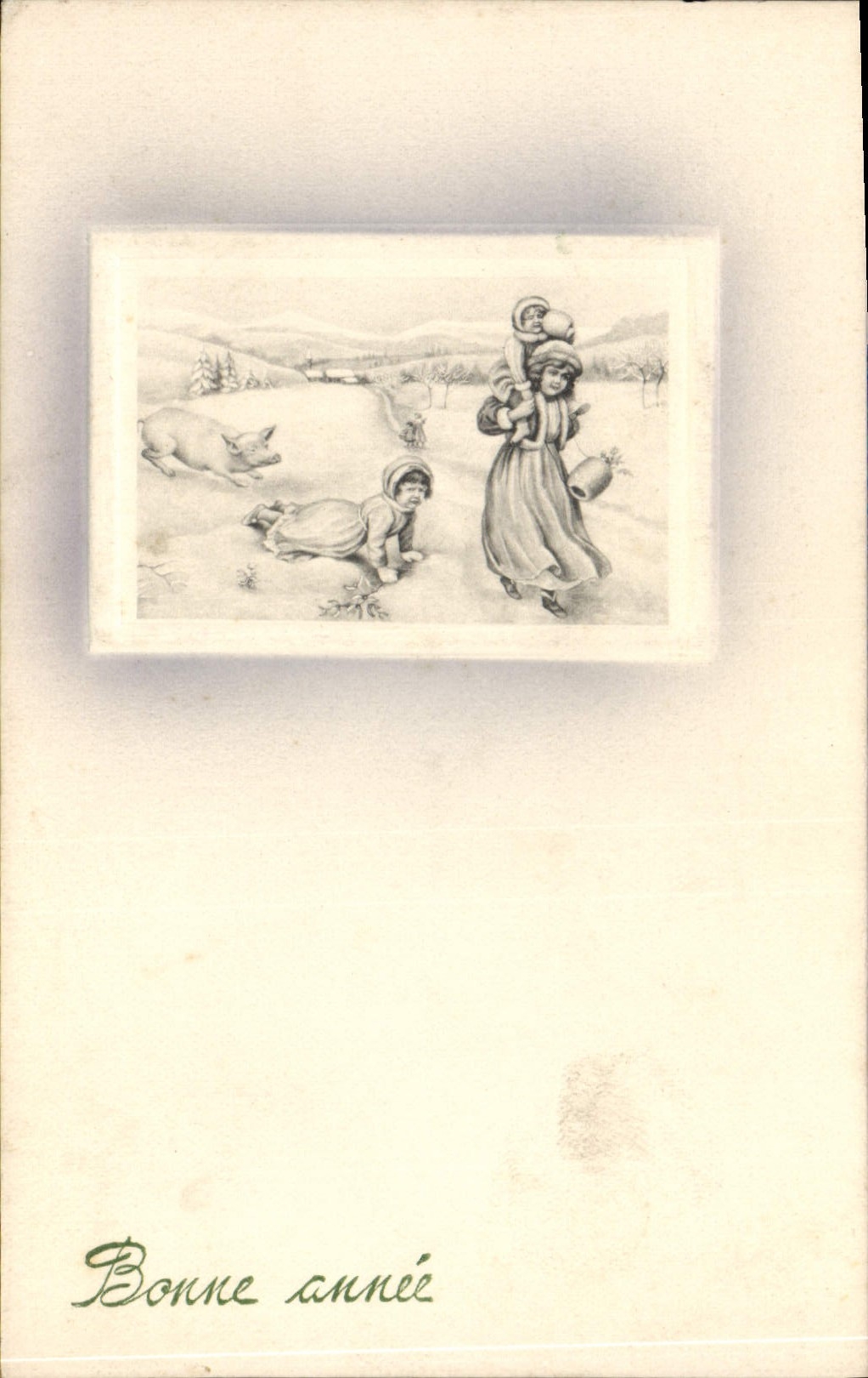 CPA Fantaisie Femme Illustrateur Enfants Cochon Porc