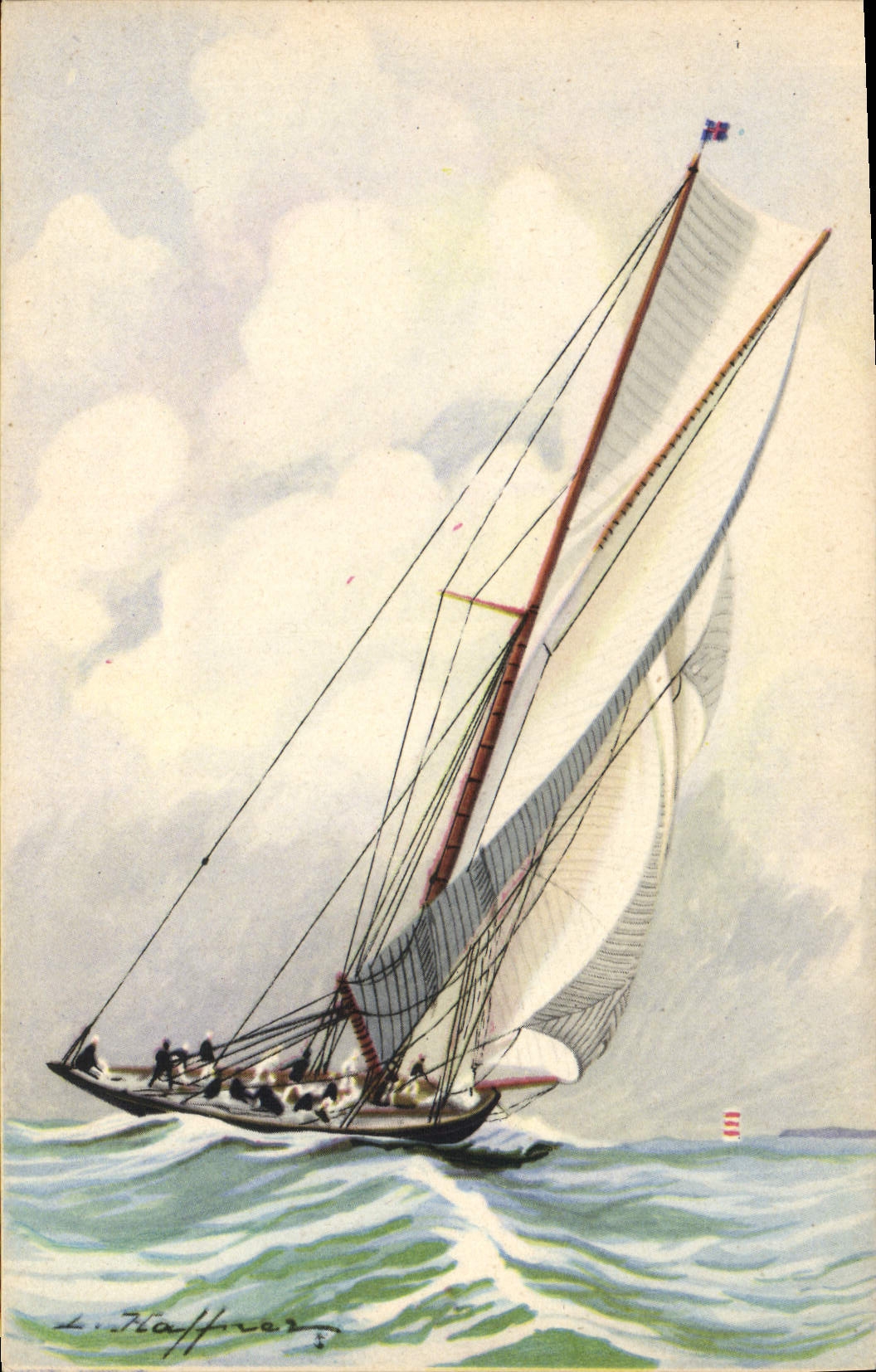 Vintage Postcard Illustrator Haffner Boat Yacht