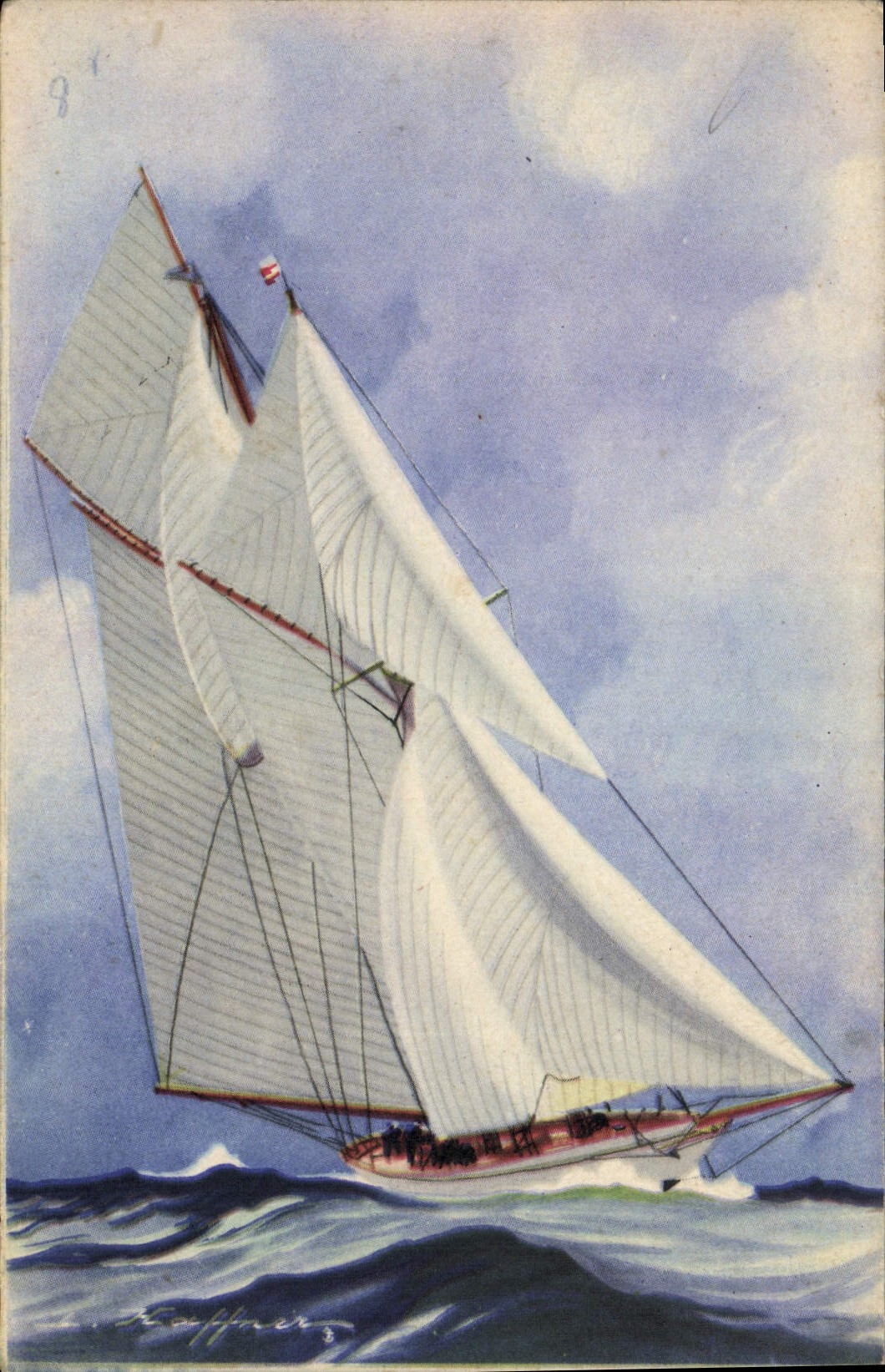 CPA Illustrateur Haffner Bateau Goelette latine