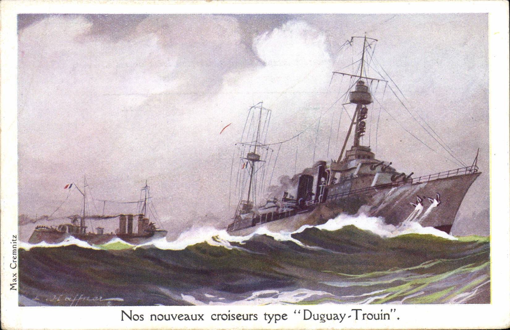 Postal Ilustrador Haffner Buque de guerra Cruceros Tipo Duguay Trouin