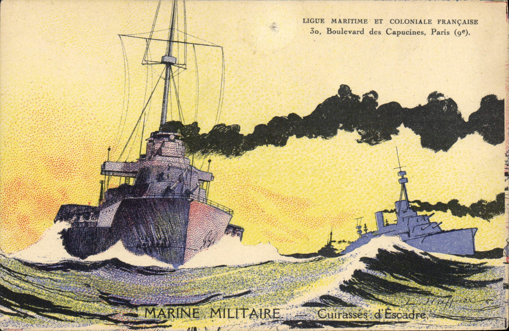 CPA Illustrateur Haffner Bateau de guerre Cuirasses d'escadre 