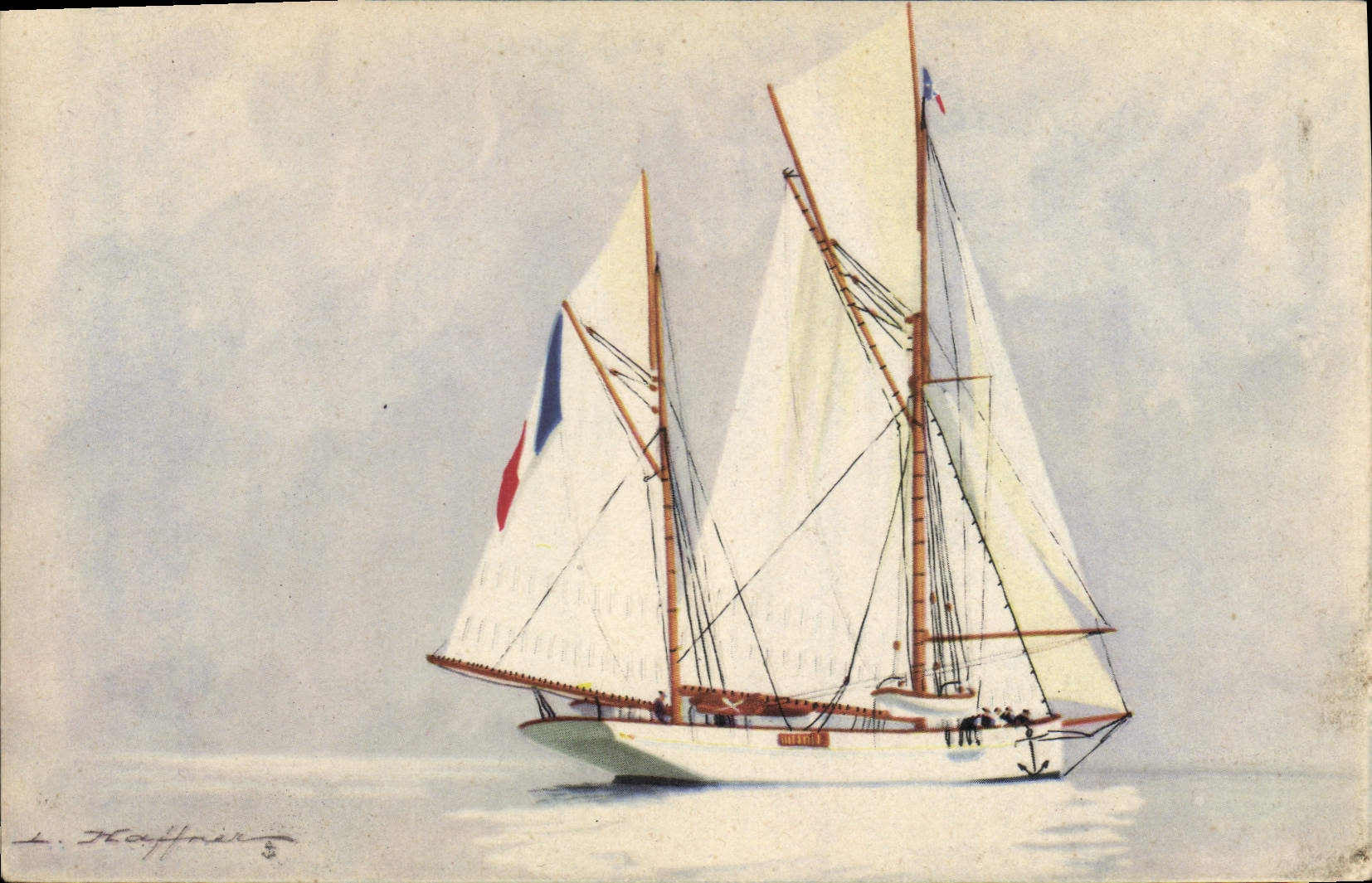 Vintage Postcard Illustrator Haffner Boat becalmed Yacht
