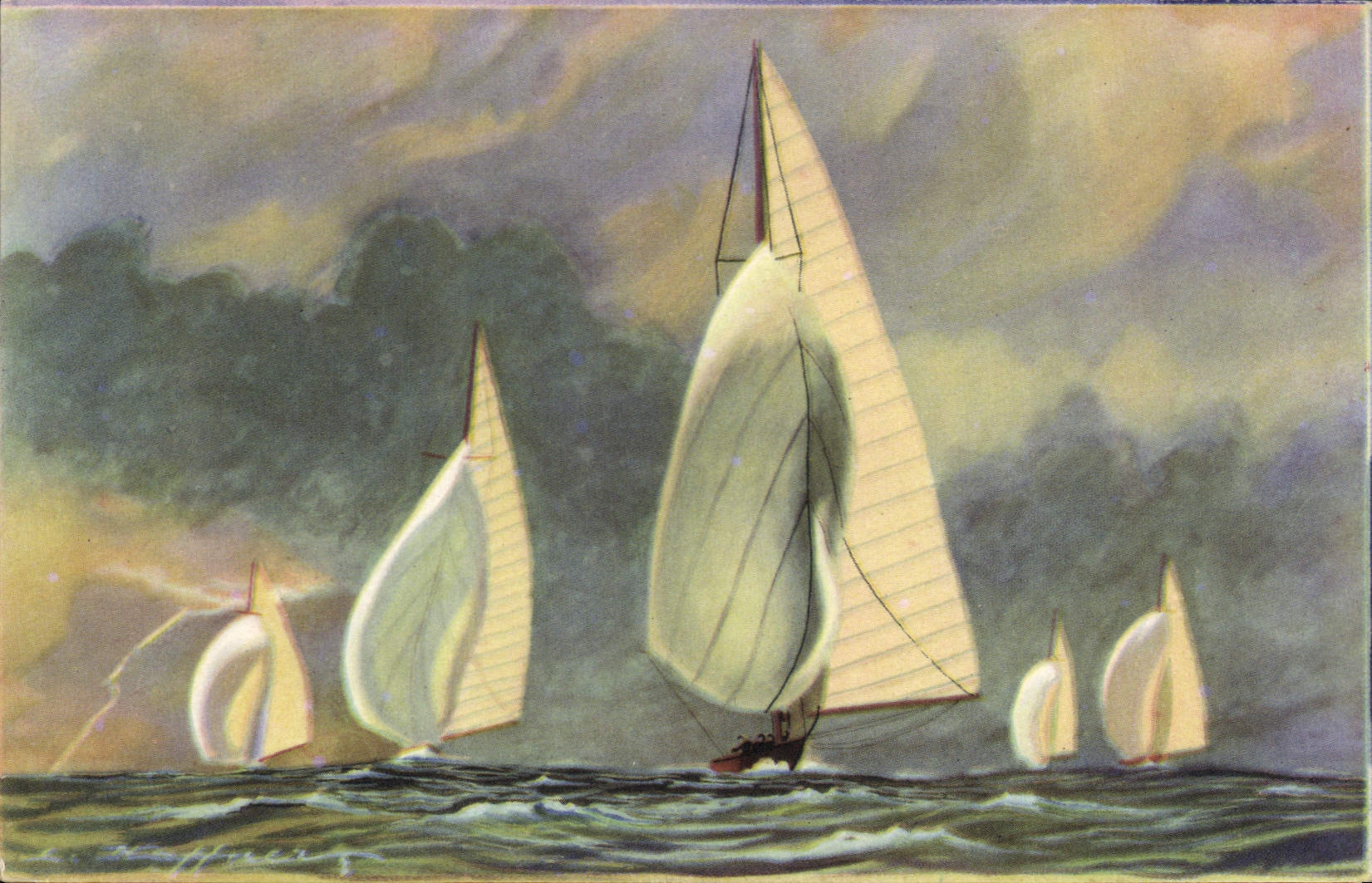 CPA Illustrateur Haffner Bateau Vent arriere Grand voile et spinmaker