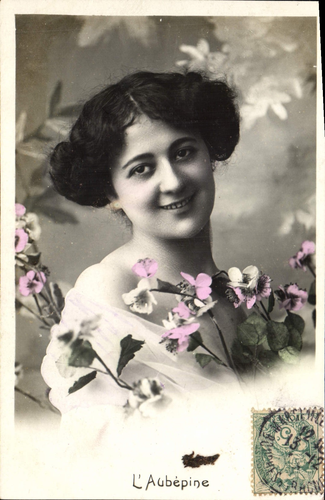 Vintage Postcard Fantasy Flowers Woman the hawthorn