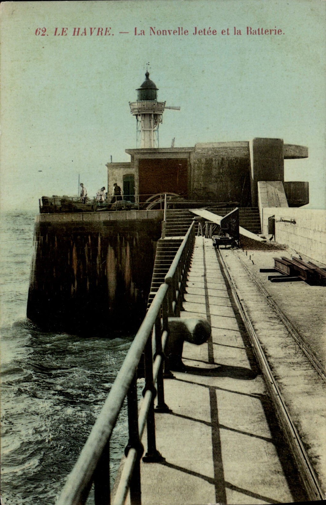 Vintage Postcard Headlight Le Havre the new pier and the battery