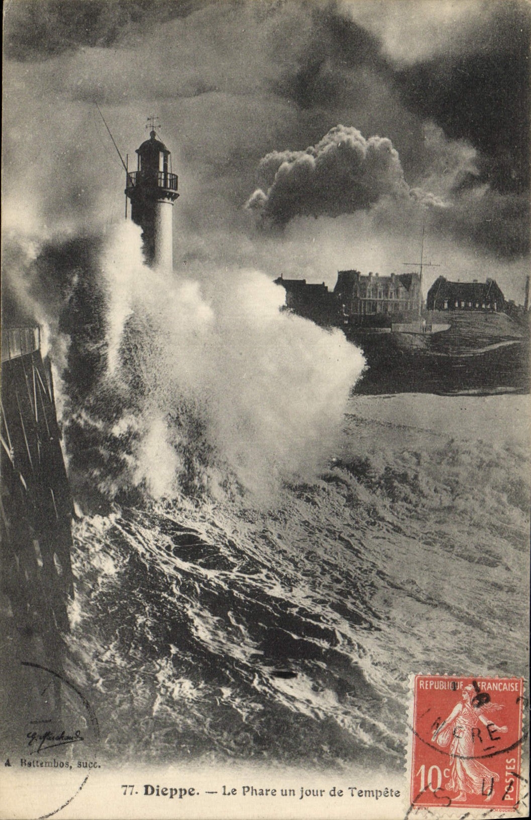 Vintage Postcard Headlight one day of Dieppe storm