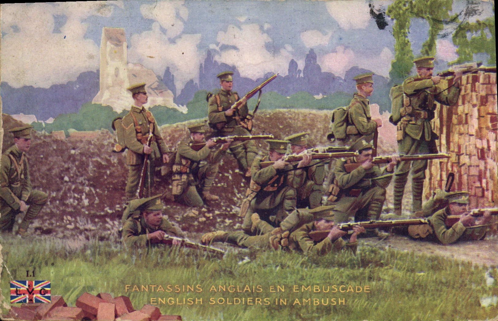 CPA Militaria Fantassins anglais en embuscade