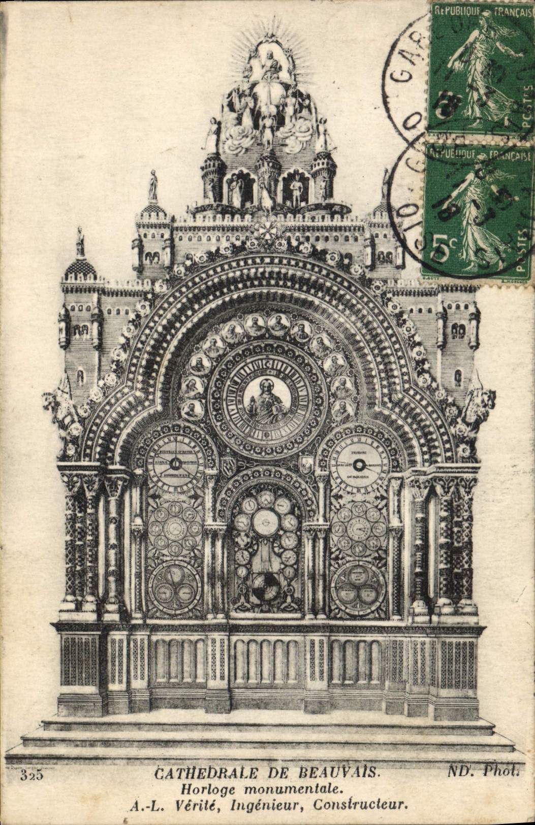 Postal Reloj monumental Granitado de Beauvais