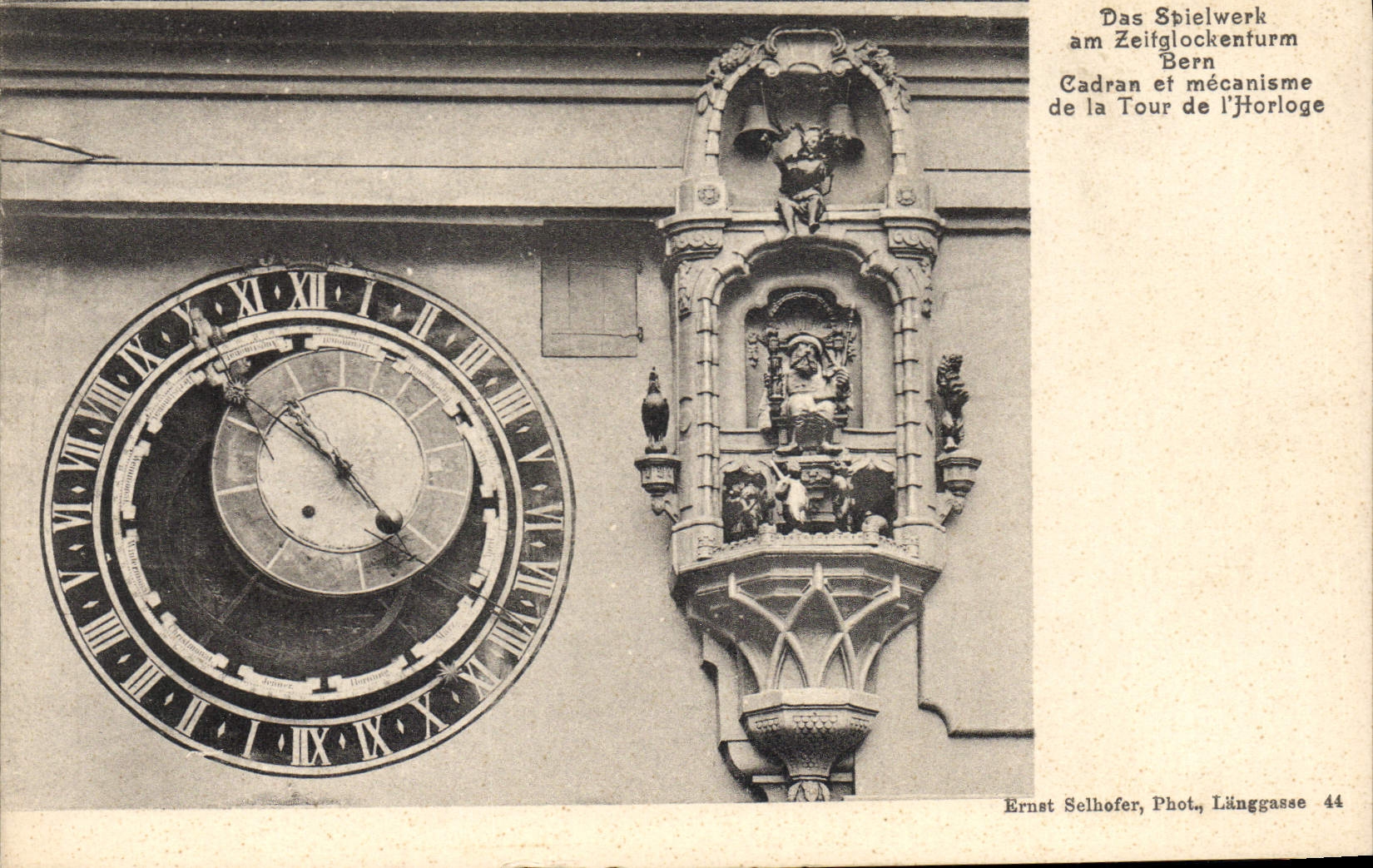 Postal Bern Cuadrante y mecanismo de la vuelta del Reloj
